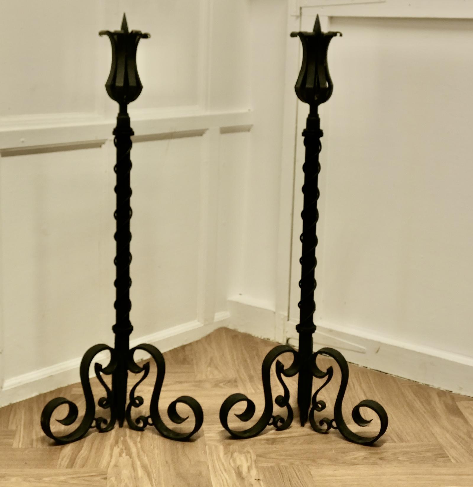 Large Pair of Wrought Iron Candlesticks or Torchière (1 of 8) Large Pair of Wrought Iron Candlesticks or Torchière (1 of 8)
