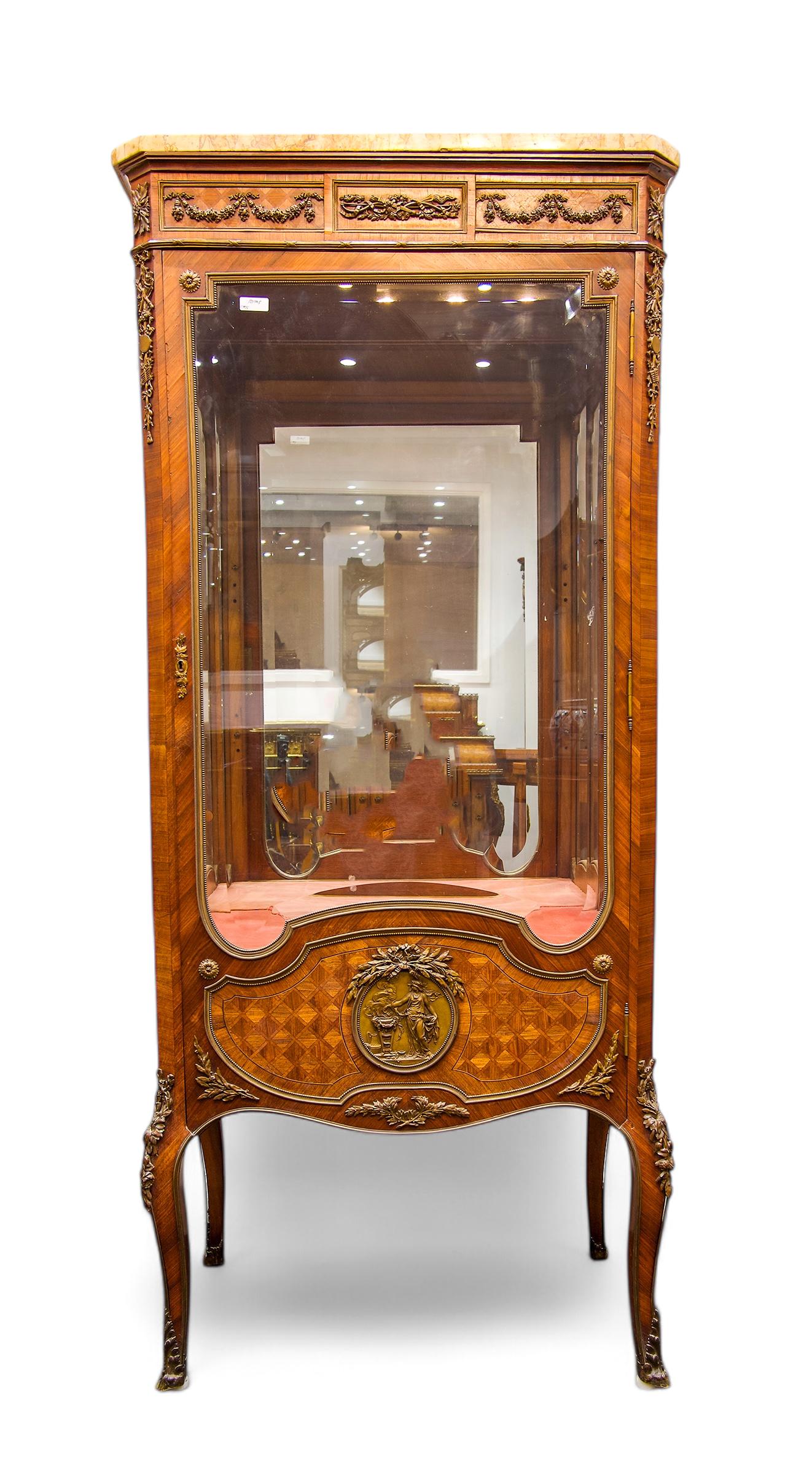 Antique French Marble Top Kingwood & Gilt Bronze Vitrine Cabinet (1 of 10)