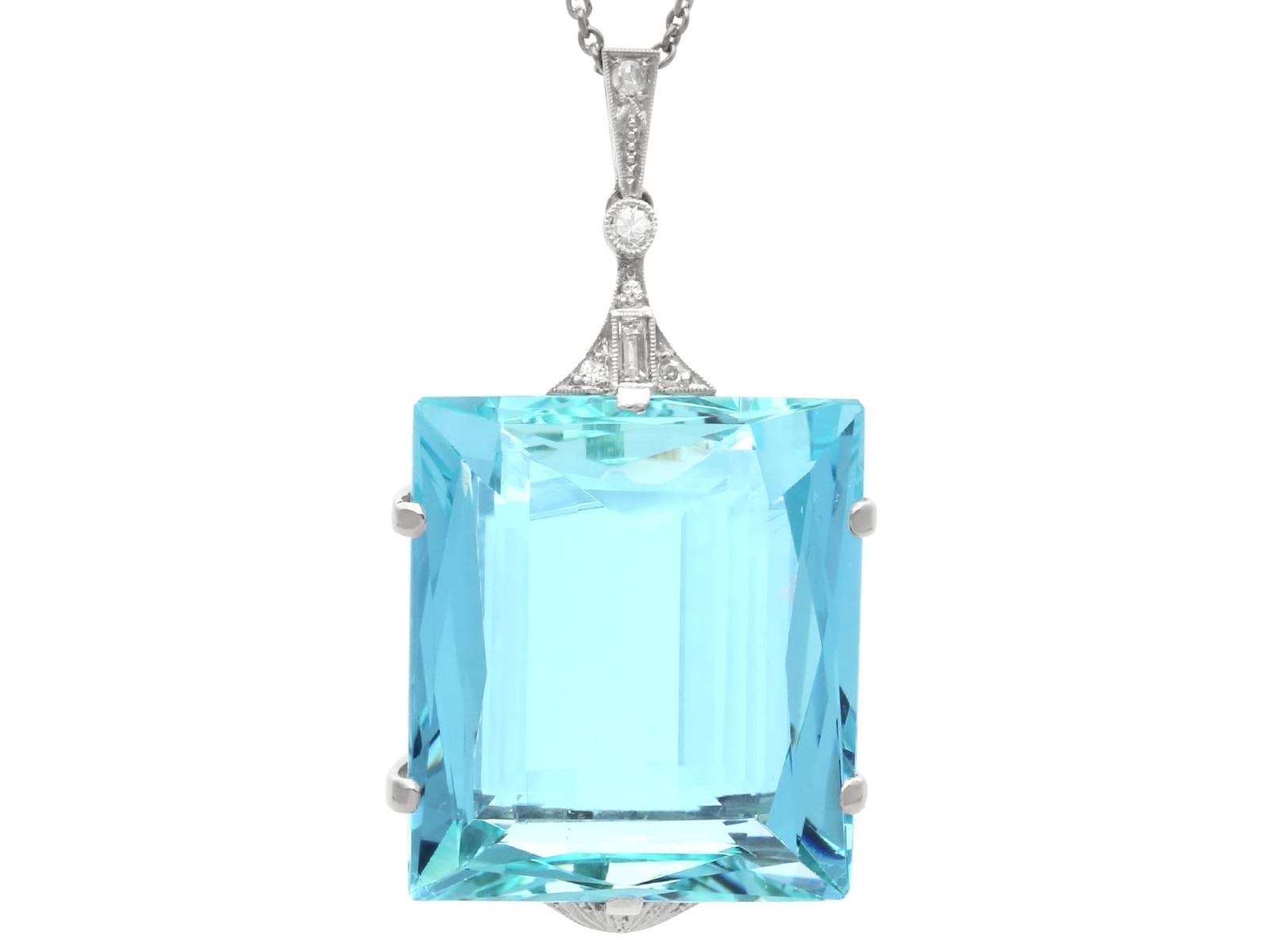 42.88ct Aquamarine, 0.10ct Diamond & 9k White Gold Pendant c.1935 (1 of 9)