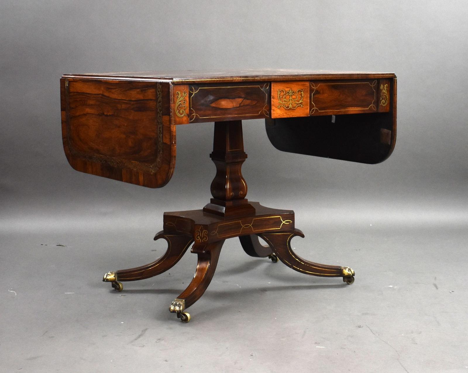 Regency Rosewood Brass Inlaid Sofa Table (1 of 15)