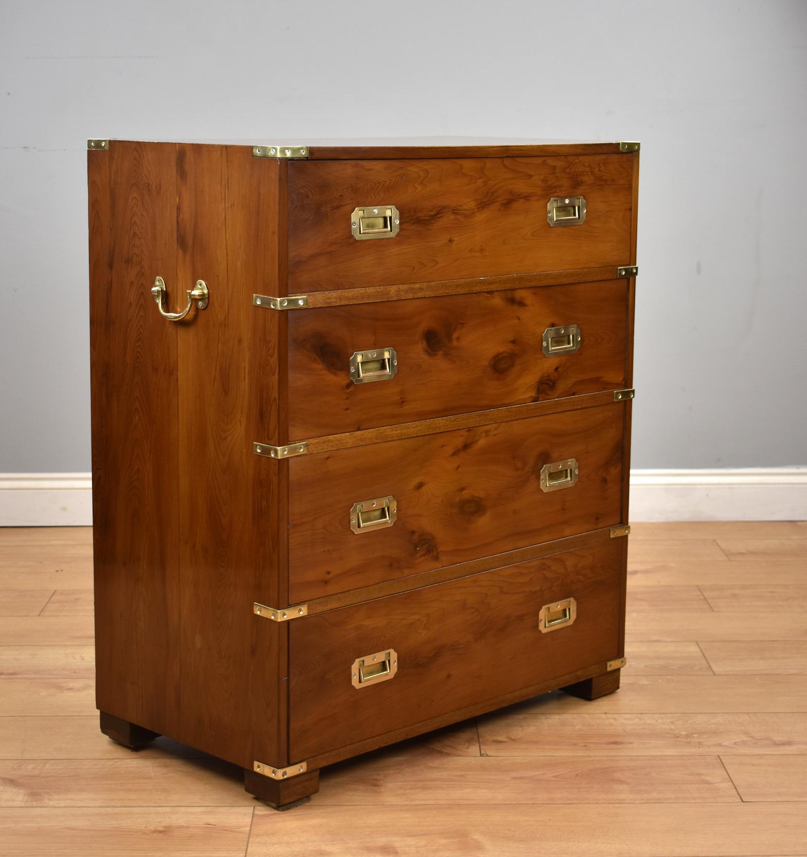 Yew wood Campaign Style Chest Drawers (1 of 9) Yew wood Campaign Style Chest Drawers (1 of 9)