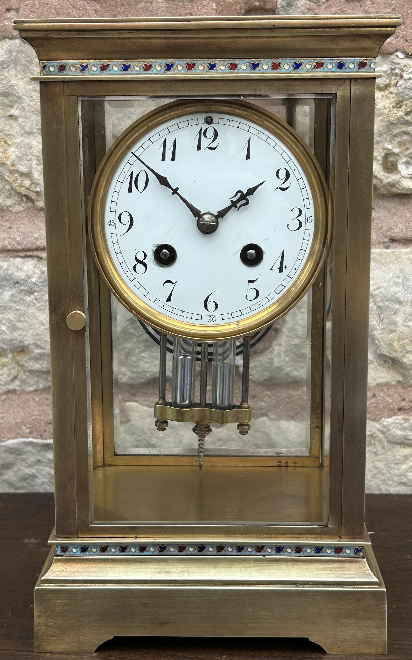 Fabulous French Four Glass Champleve Case Regulator Mantel Clock - Ca 1880 (1 of 15)