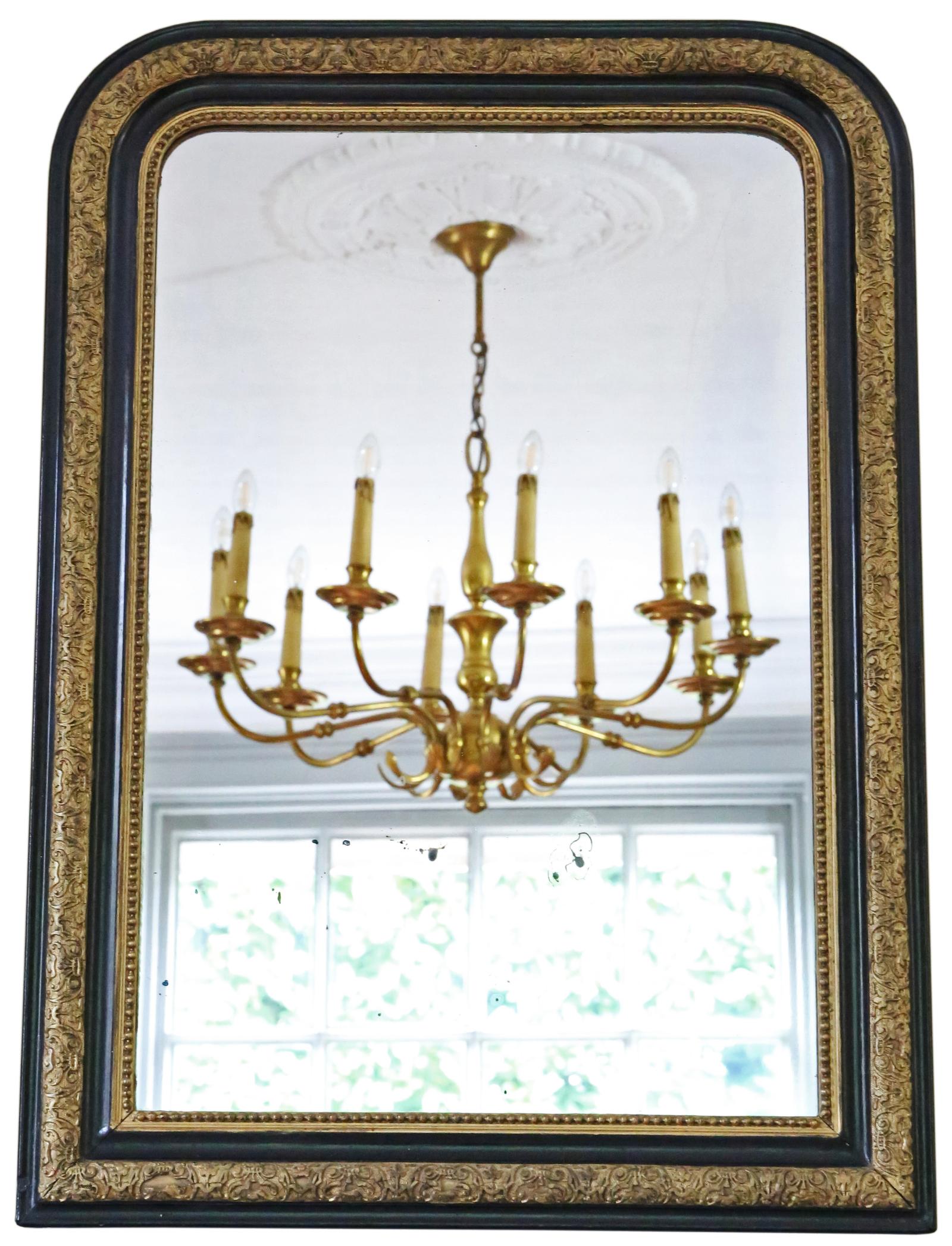 Antique Large Quality Ebonised & Gilt Overmantle Wall Mirror 19th Century (1 of 7)