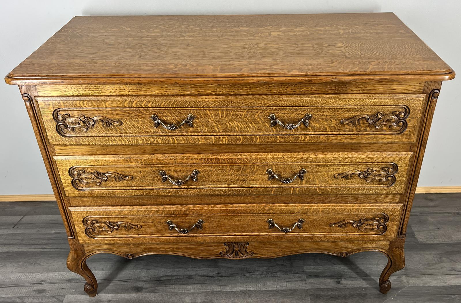 Chest of Drawers Vintage French Oak 3 Drawers Carved Cabinet (1 of 9)