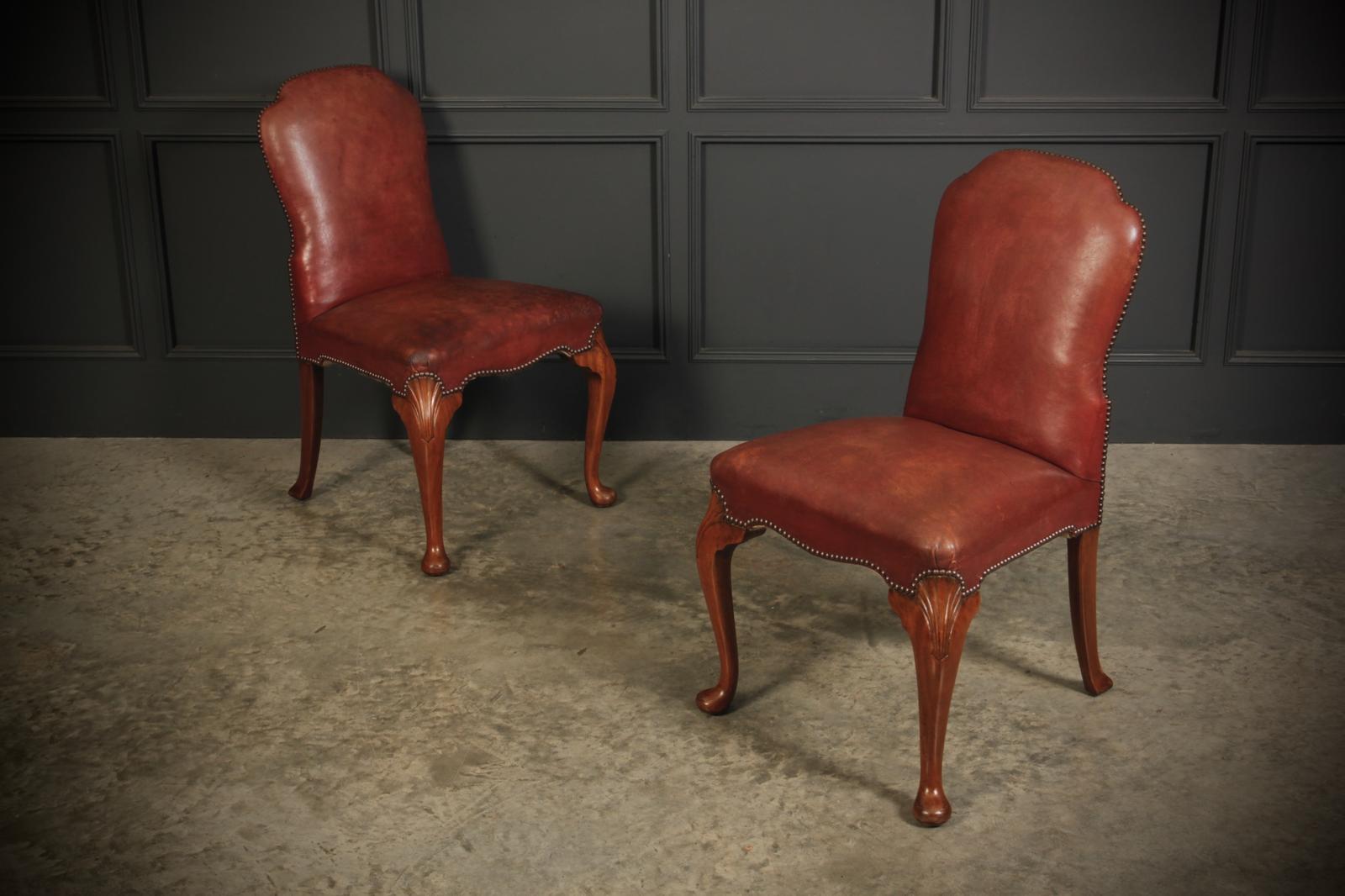 Pair of Queen Anne Style Walnut & Leather Chairs (1 of 10)