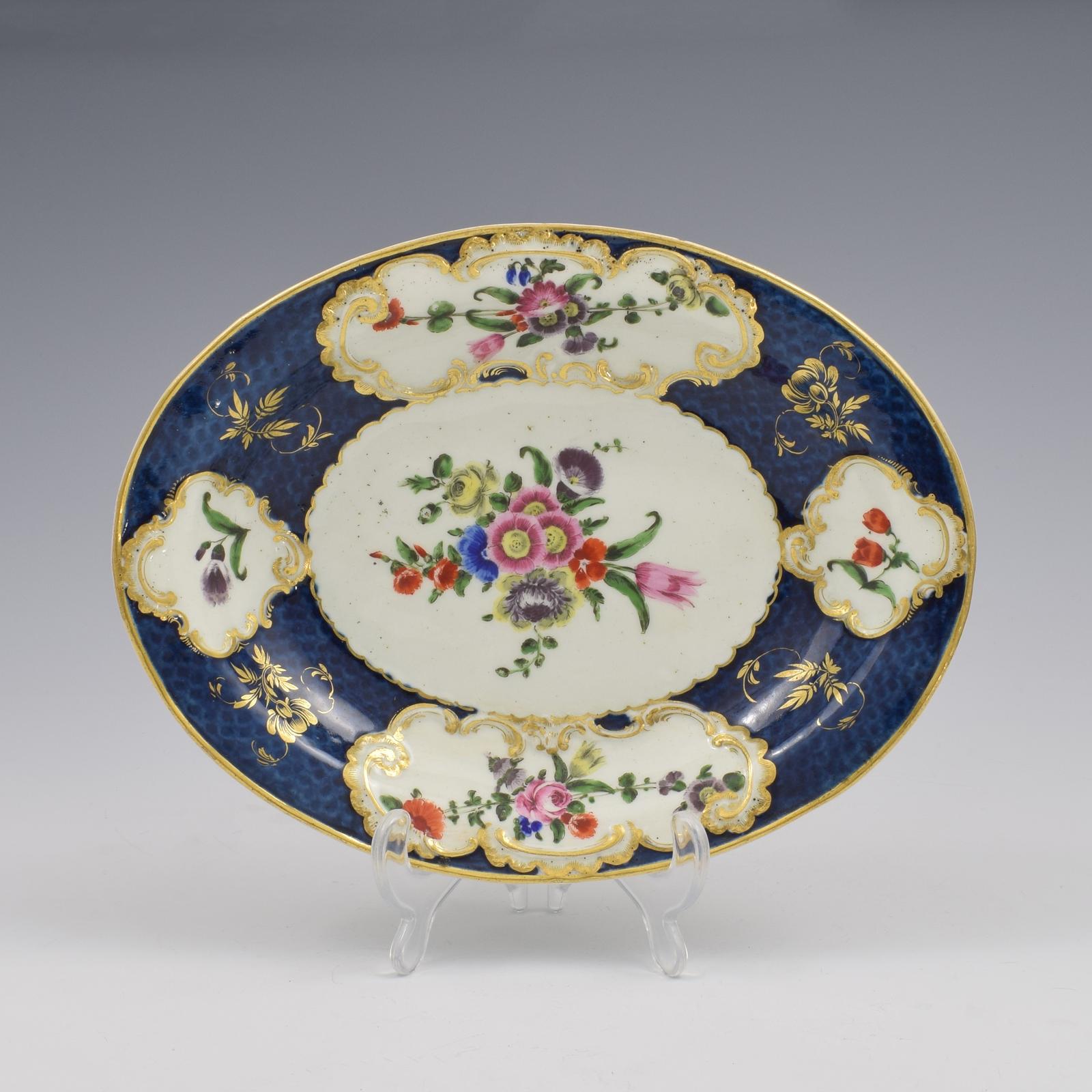 Lovely First Period Worcester Porcelain Blue Scale & Floral Oval Dish c.1770 (1 of 5)