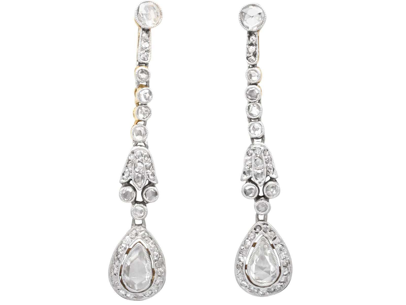 Antique 1.21ct Diamond & 15k Yellow Gold Drop Earrings c.1900 (1 of 22)