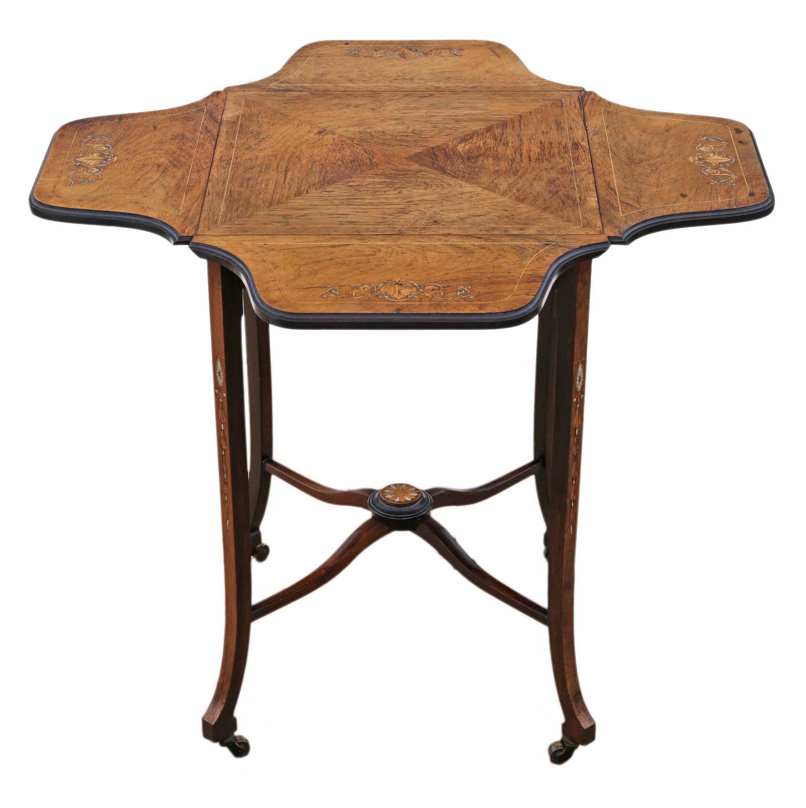 Folding Inlaid Marquetry Centre Side Occasional Table Shaped (1 of 7)