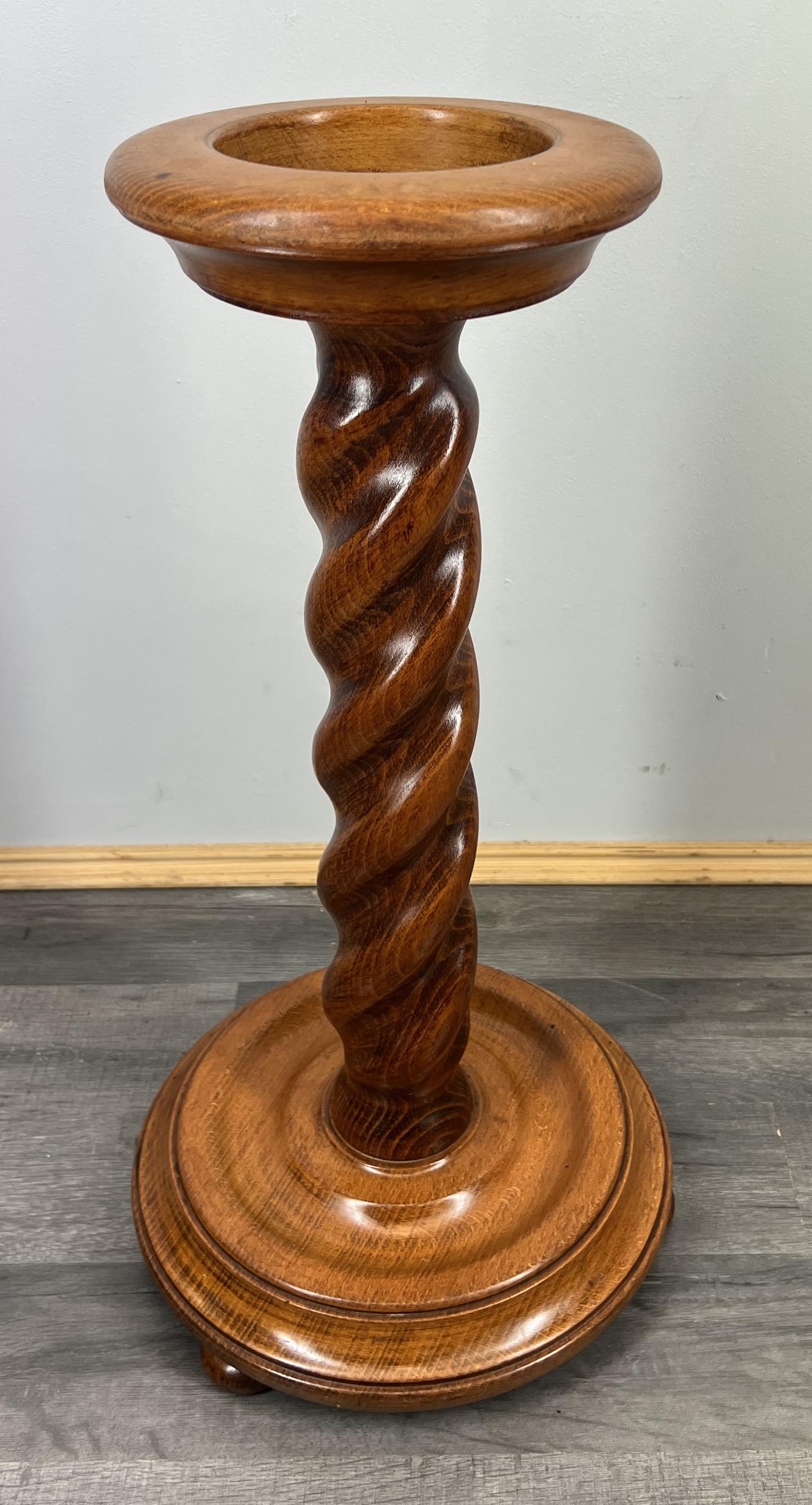 French Vintage Carved Oak Plant Stand Barley Twist Pedestal (LOT 3888) (1 of 8)