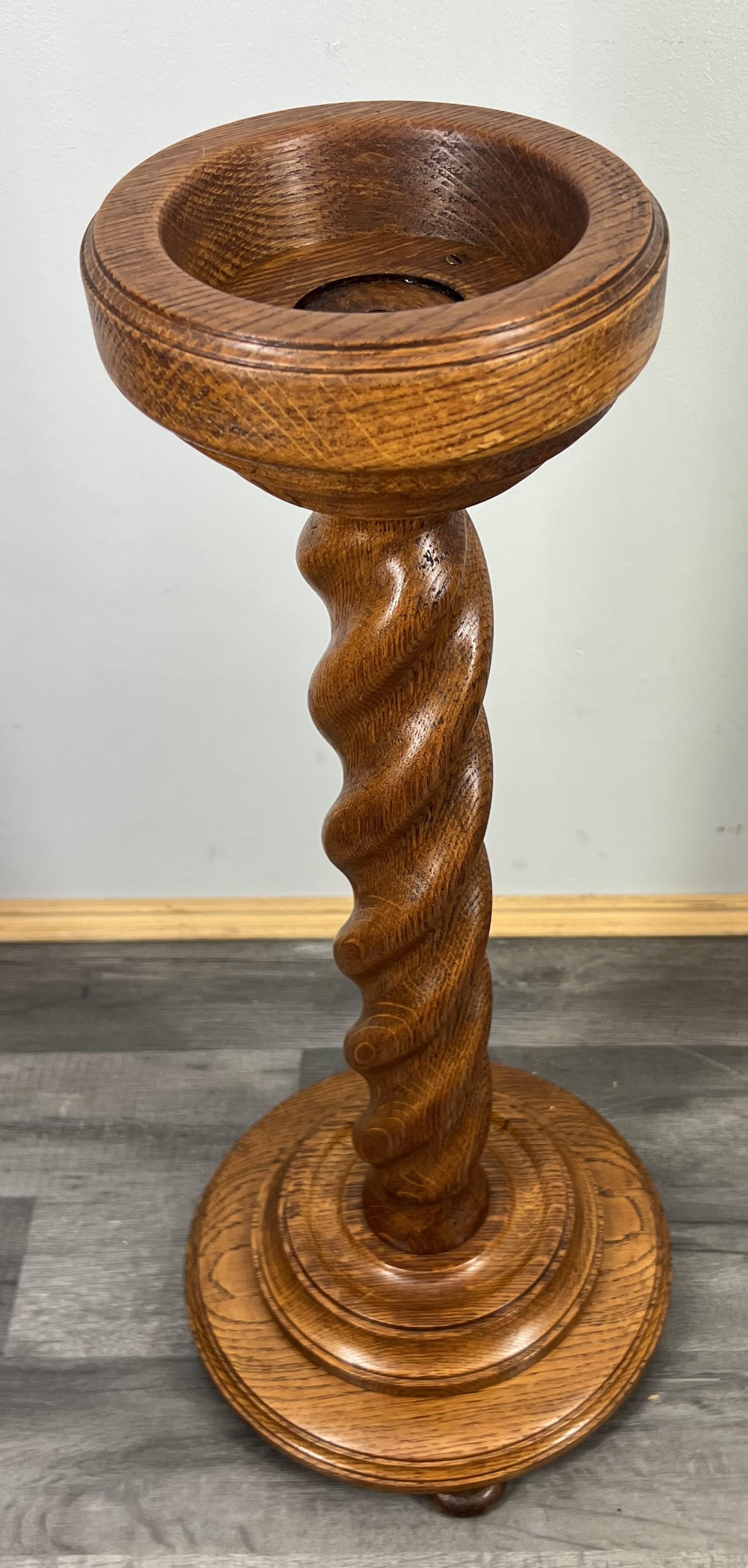 French Vintage Carved Oak Plant Stand Barley Twist Pedestal (LOT 3889) (1 of 8)
