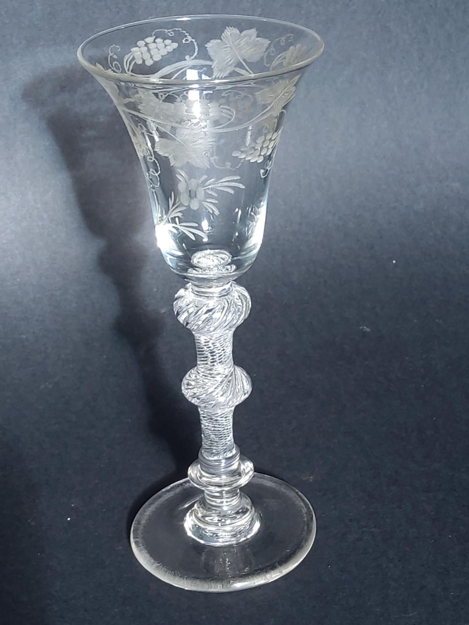 Tall Georgian Wine Glass with Fruiting Grape Vine Pattern (1 of 6)
