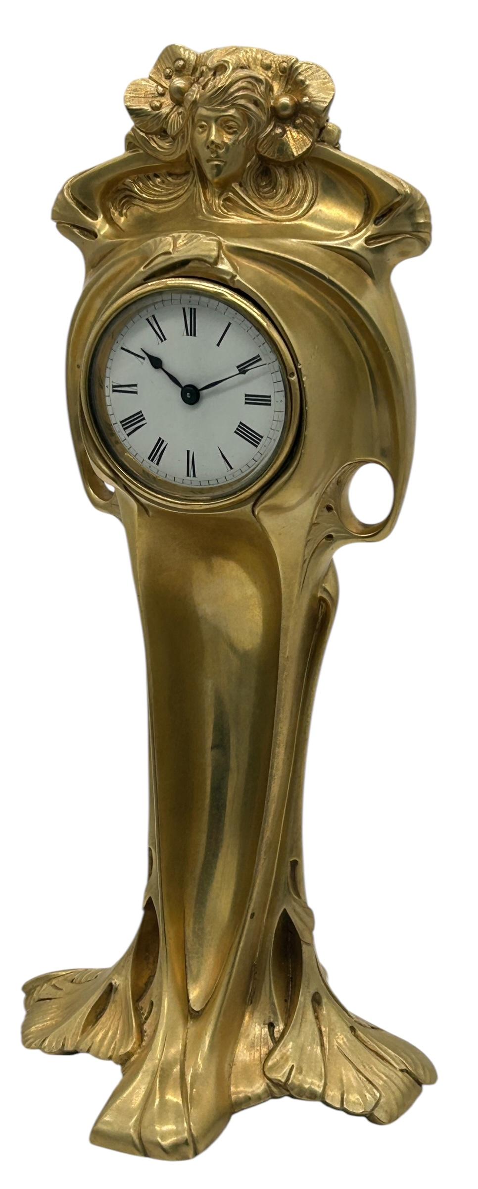 Stunning Antique W.M.F. Influence Art Nouveau Bronze Ormolu Figural Mantel Clock Ca1900 (1 of 9)