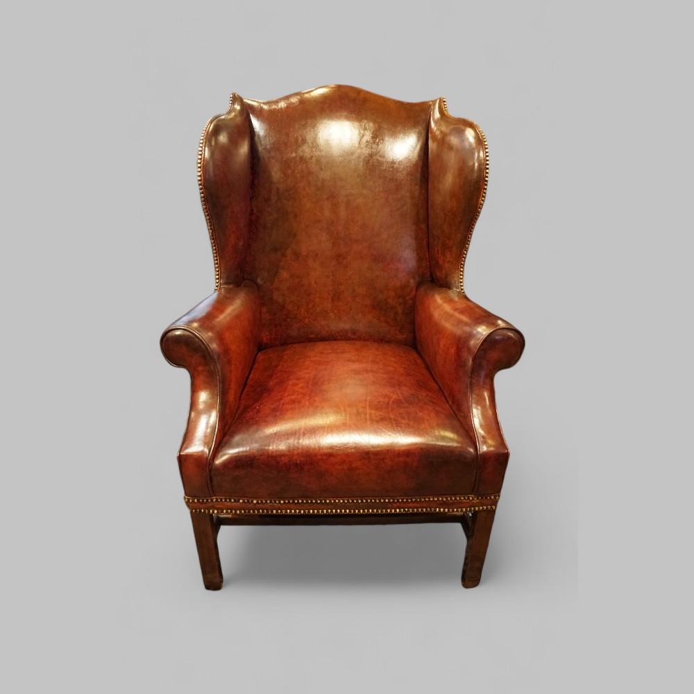 George V Tortoiseshell Leather Wing Chair (1 of 8)