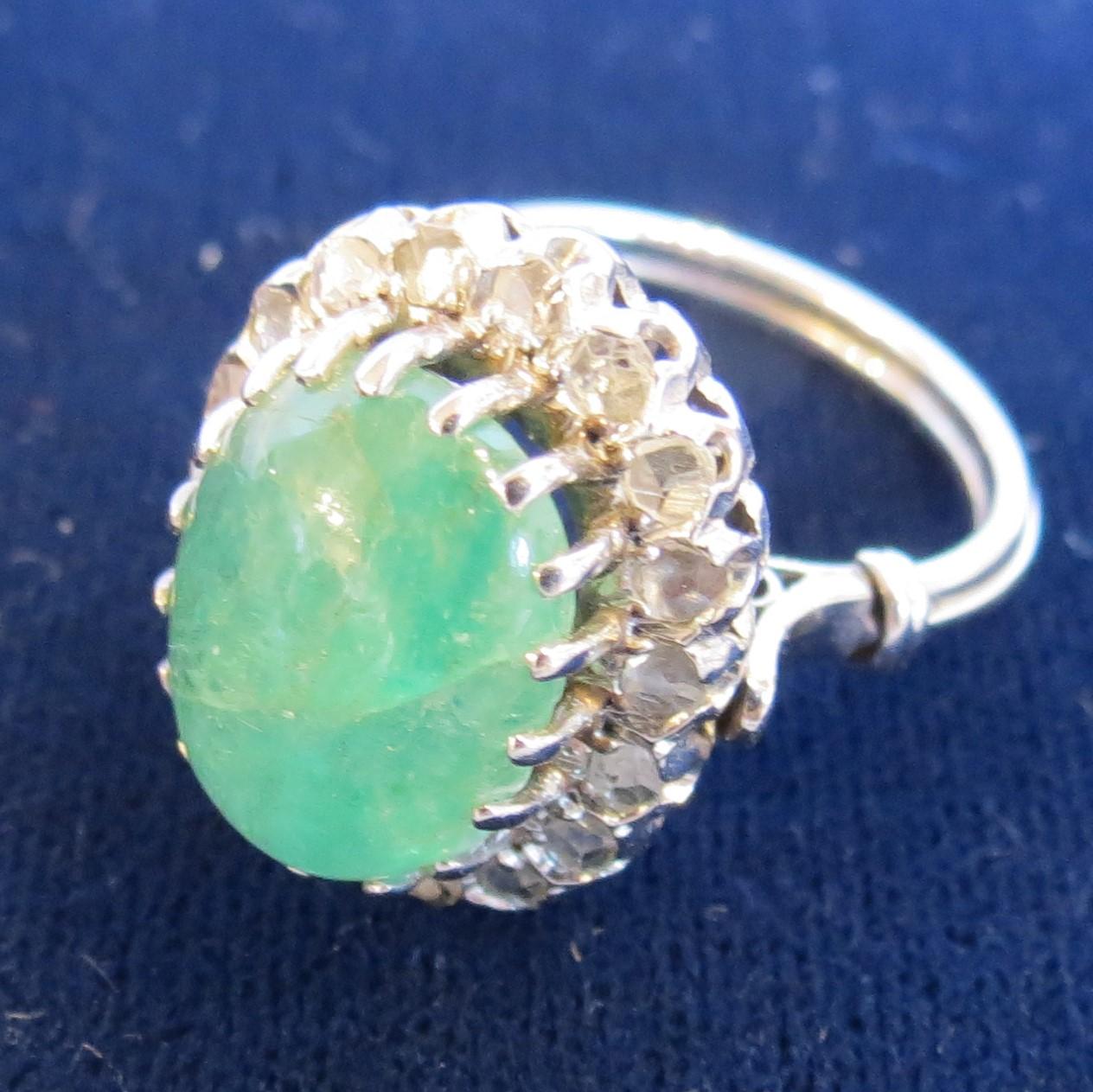 Cabochon Emerald & Diamond Ring (1 of 7)
