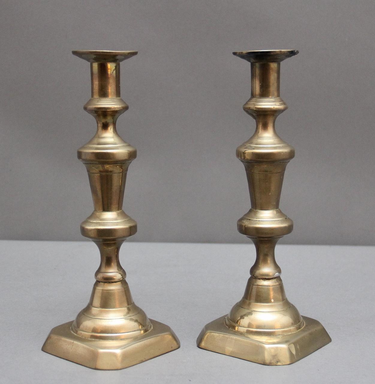 Pair of 19th Century Brass Candlesticks (1 of 8)