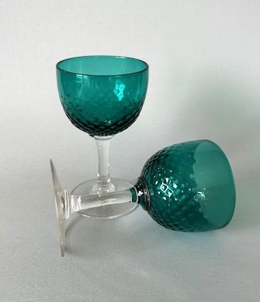 Gorgeous Pair of Victorian Green Bowl Wine Glasses (1 of 6)