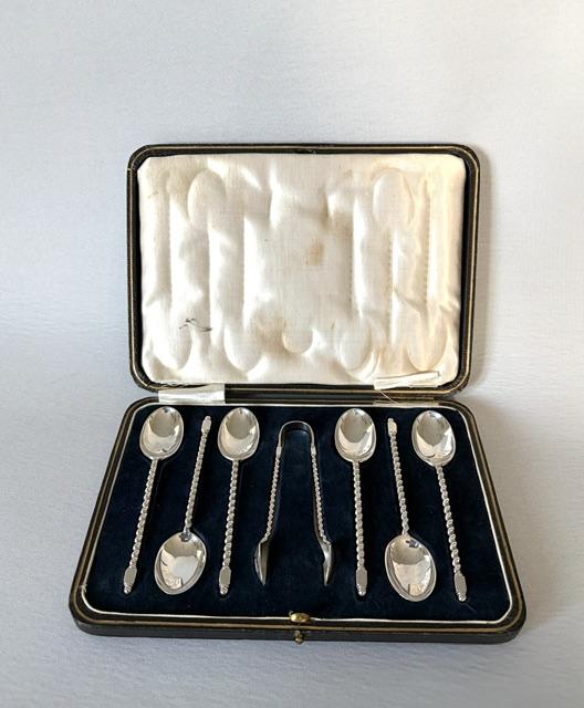 Lovely Boxed Set of Six Silver Coffee Spoons & Tongs (1 of 6) Lovely Boxed Set of Six Silver Coffee Spoons & Tongs (1 of 6)