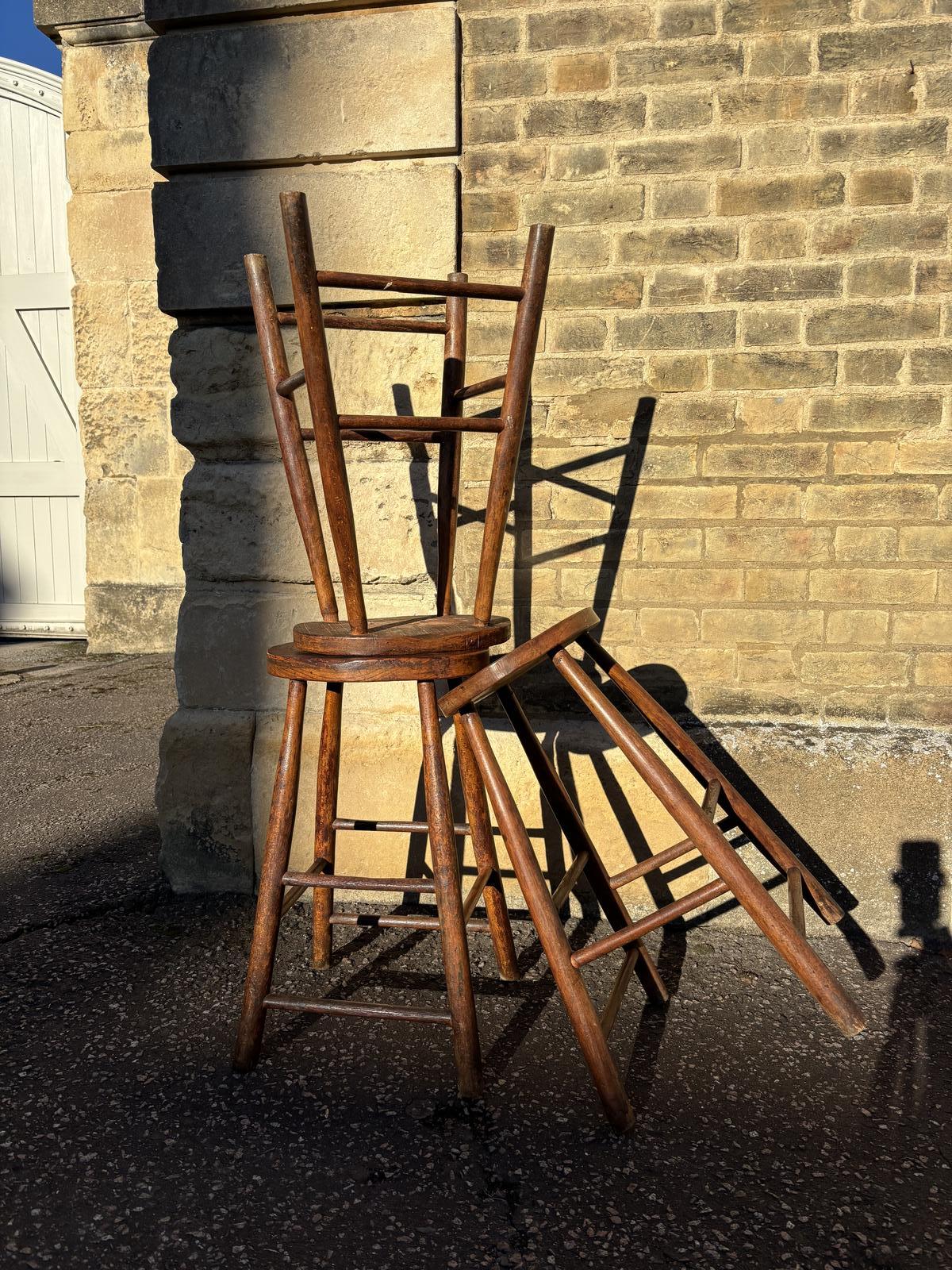 Set of Three Early 20th Century Elm Stools (1 of 6)