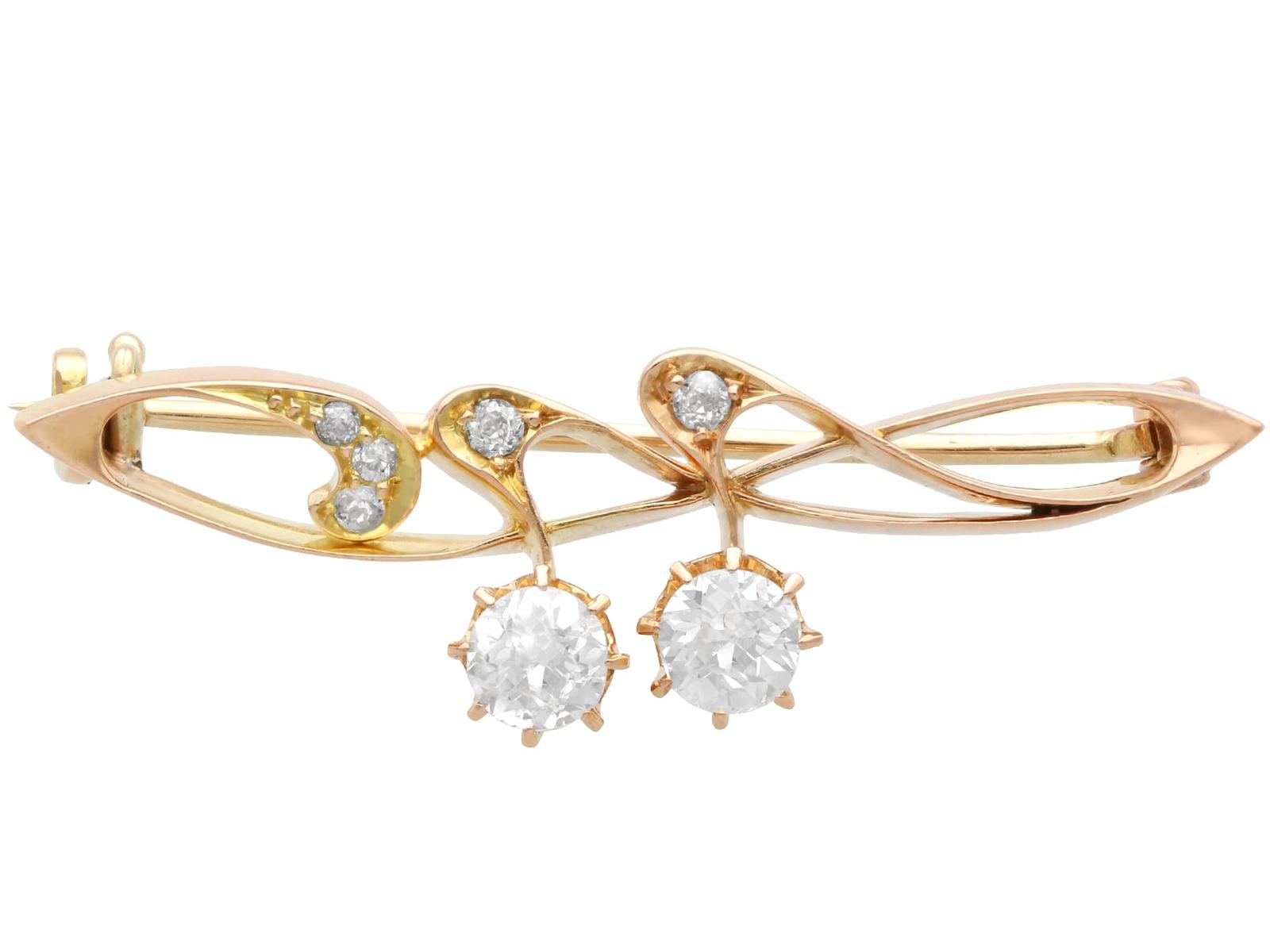 Antique 1.18ct Diamond & 14ct Yellow Gold Art Nouveau Brooch c.1900 (1 of 14)