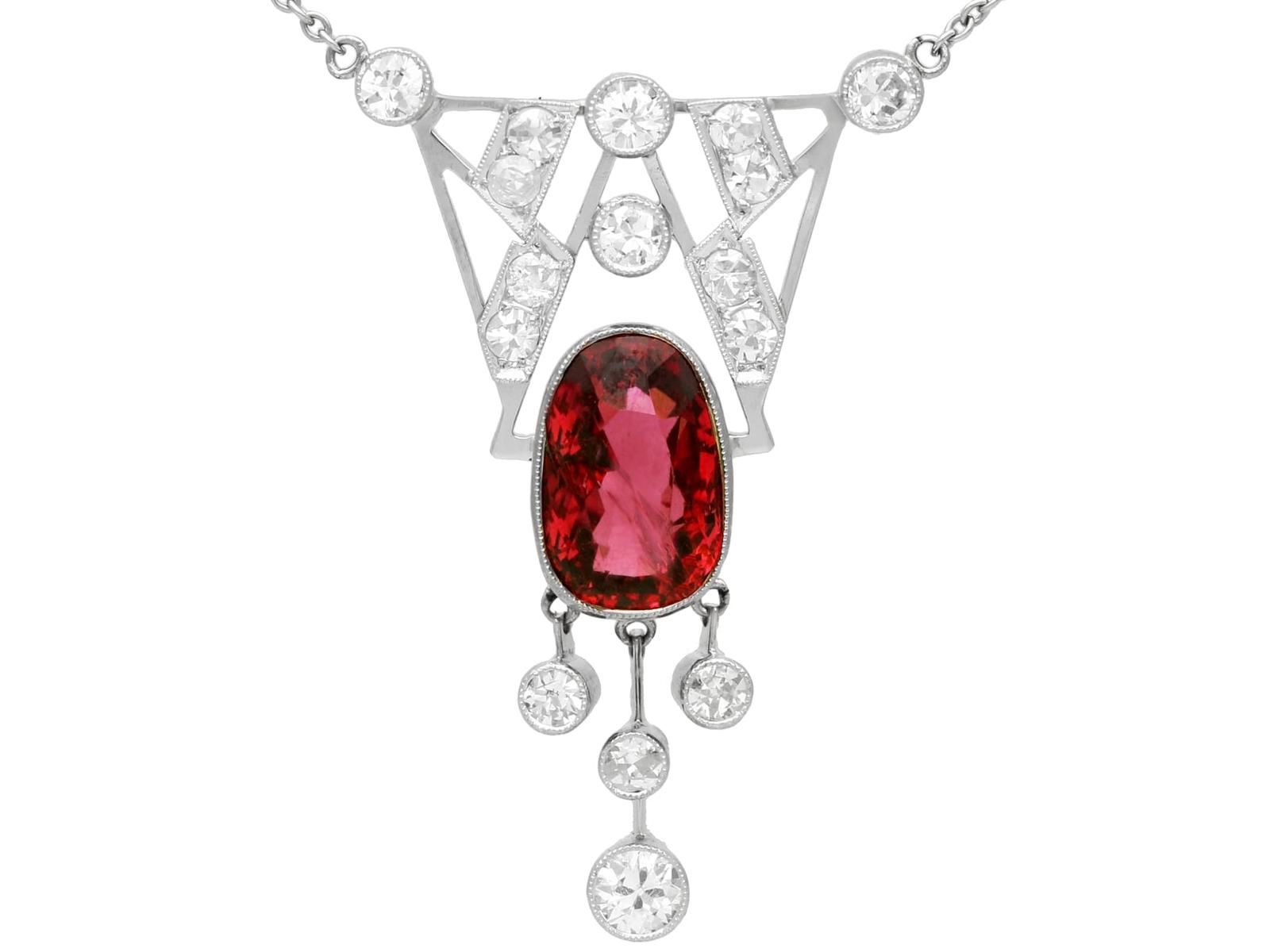 Antique 4.32ct Garnet & 1.08ct Diamond, 18ct White Gold Pendant - Art Deco c.1920 (1 of 14)