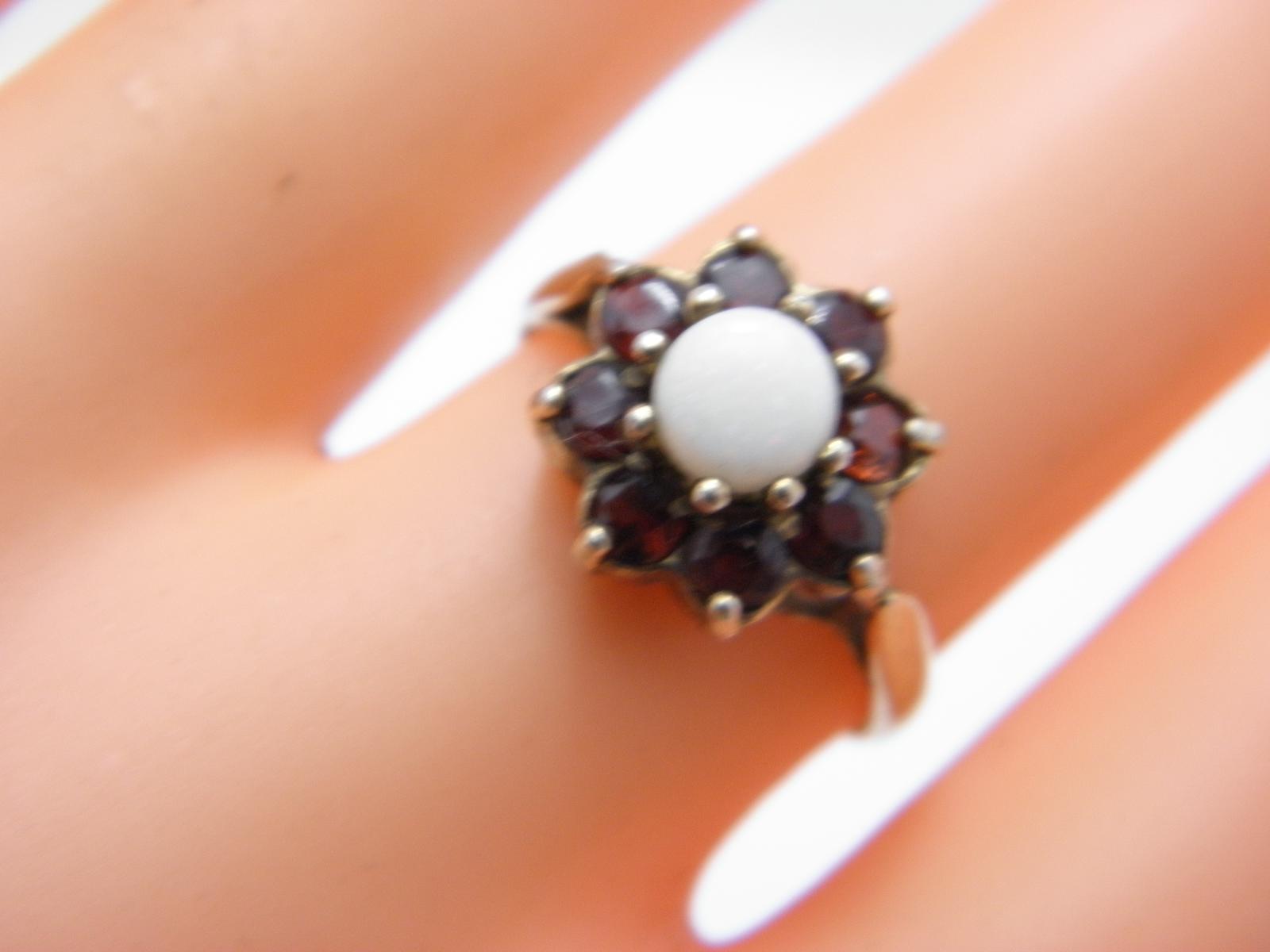 Antique 9ct Gold Heavy Garnet Opal Cluster Ring Band Size P 1/2 (US Size 8) c.1910 (1 of 13)