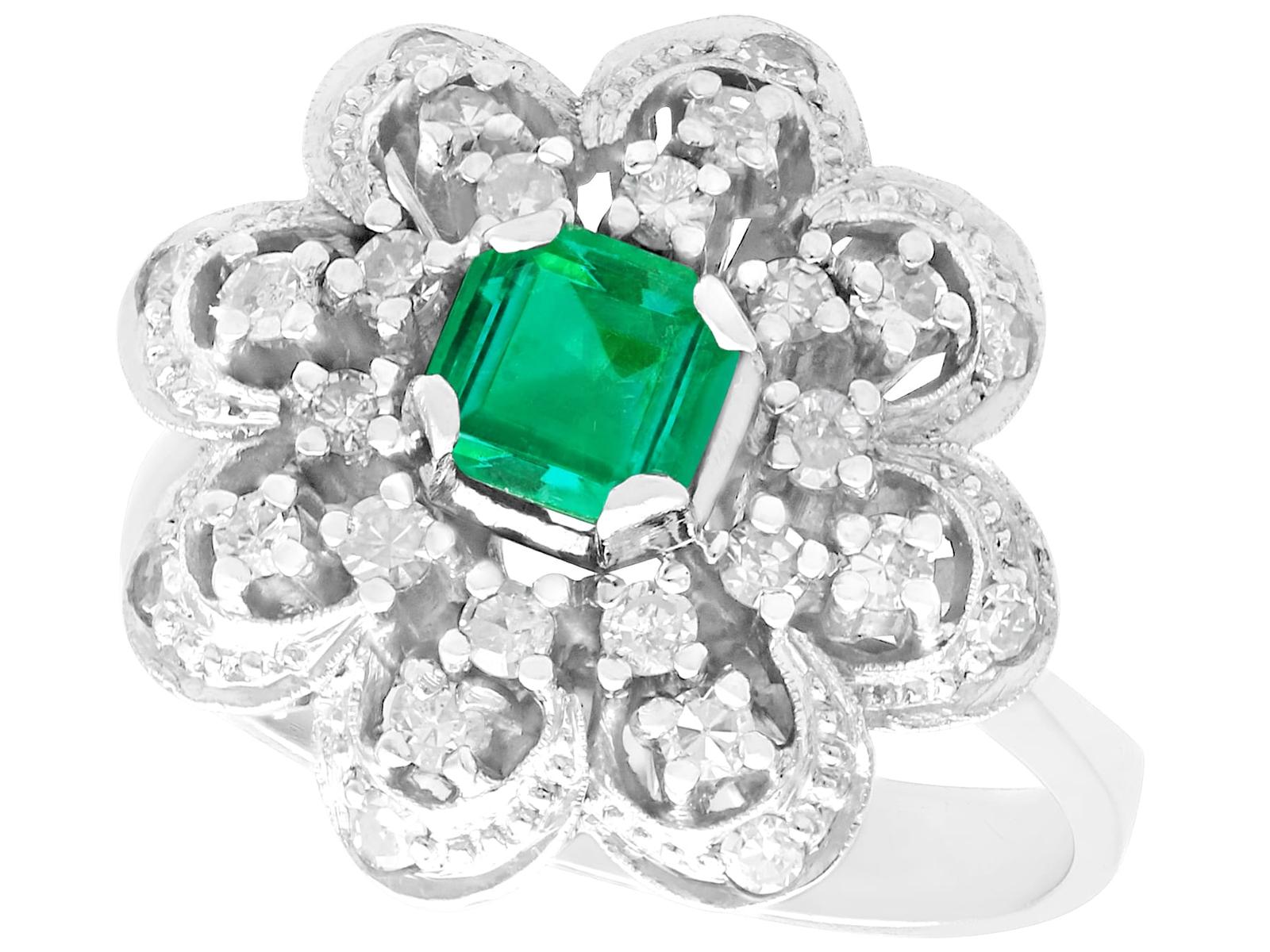 Vintage 0.73ct Emerald & 0.70ct Diamond 10ct White Gold Dress Ring c.1970 (1 of 9)