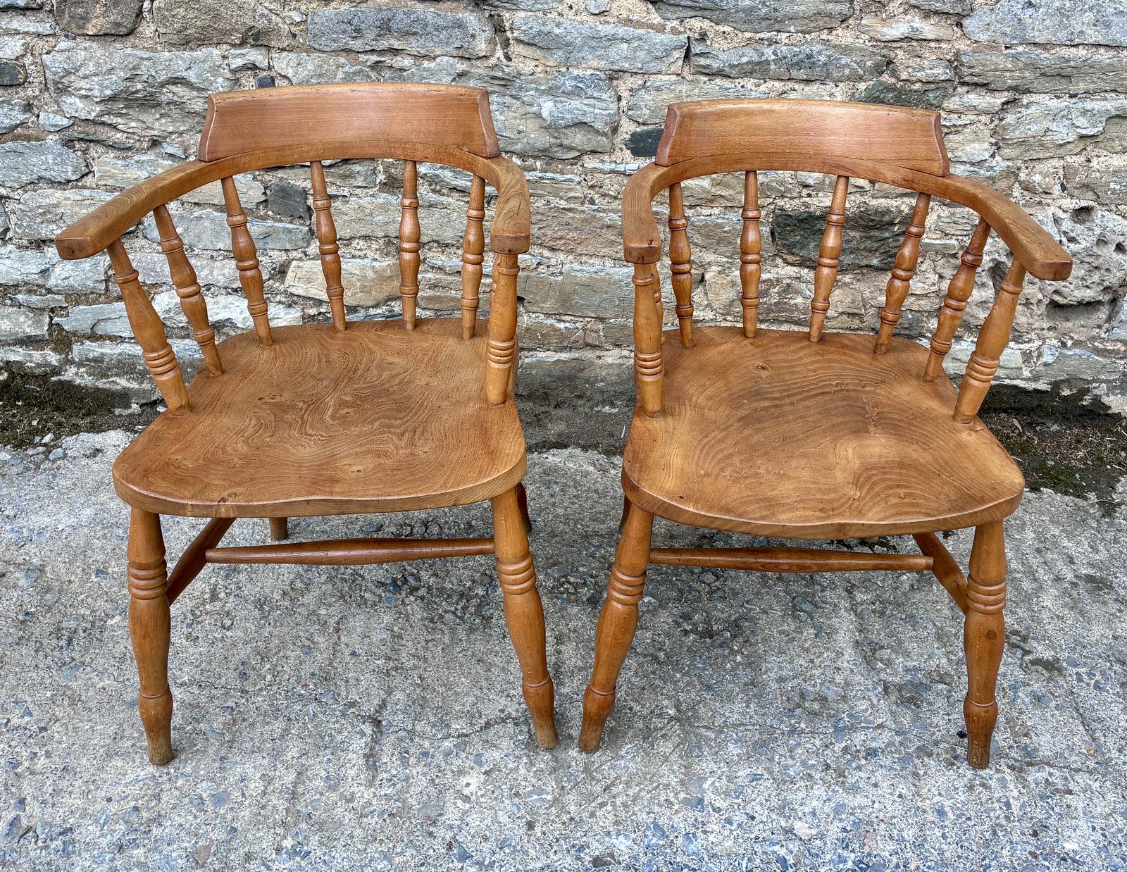 Pair of Antique Elm Captains Chairs (1 of 9) Pair of Antique Elm Captains Chairs (1 of 9)
