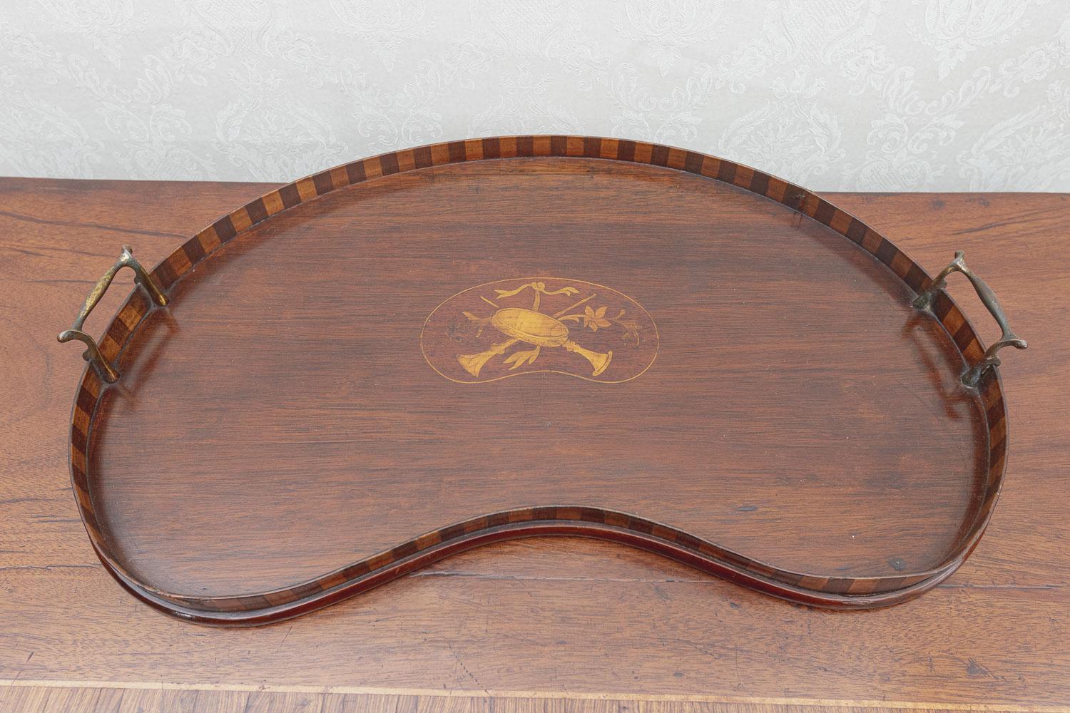 Victorian Mahogany Inlaid Tray of Kidney Shape (1 of 7)