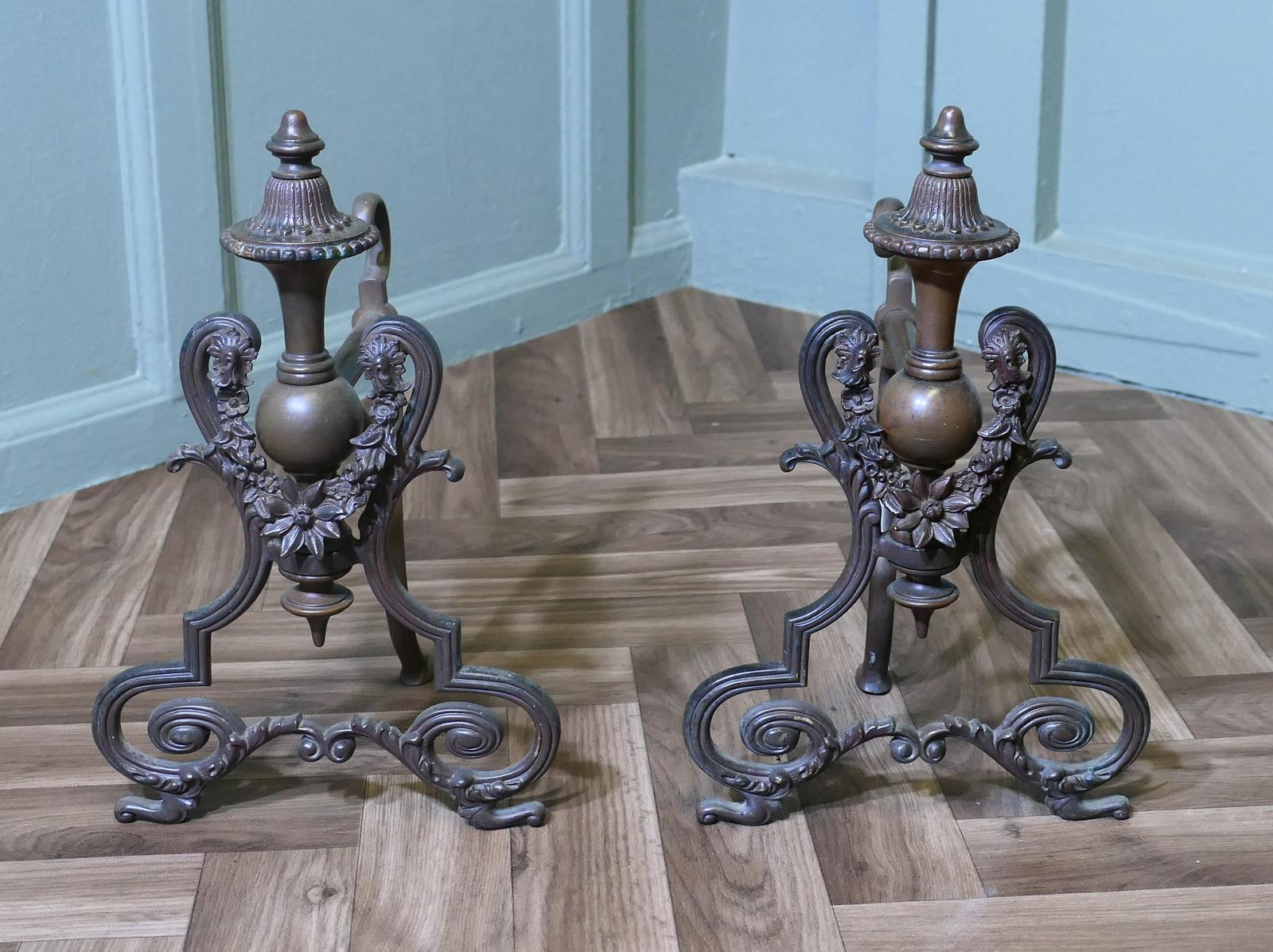 A Pair of Decorative French Brass Andirons or Chenets (1 of 6)