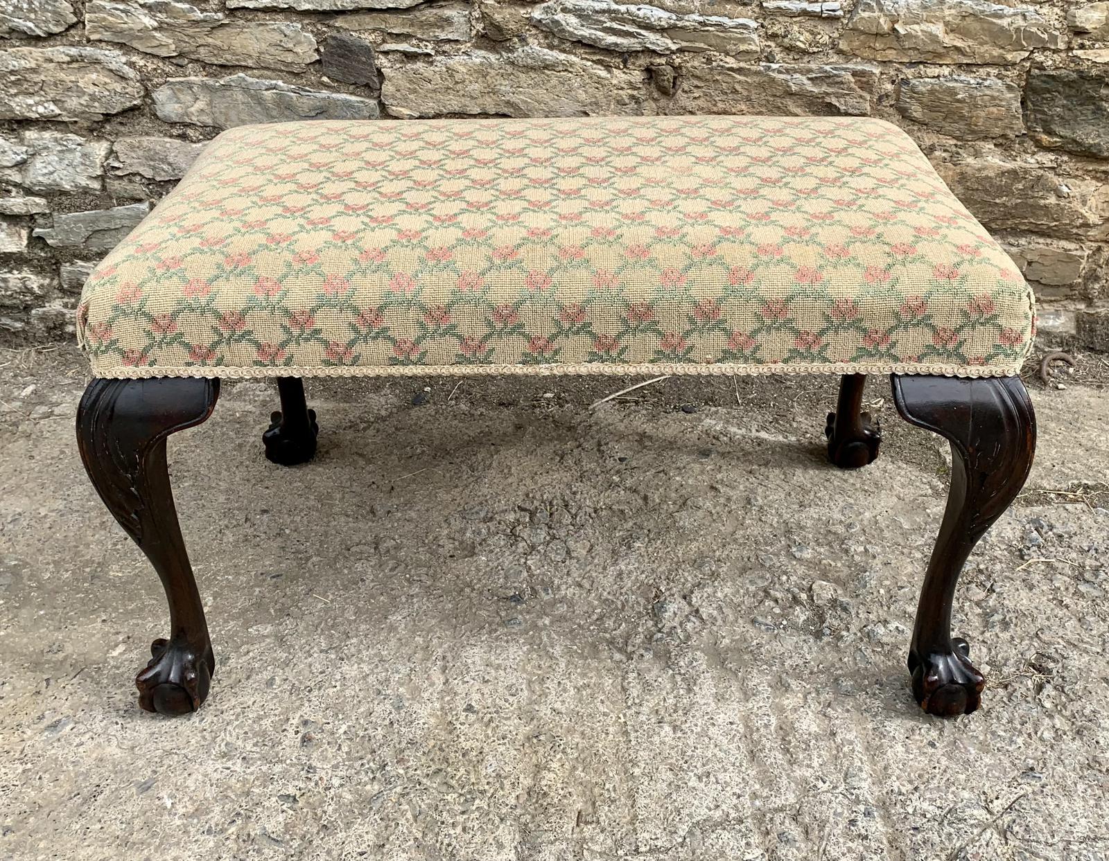 Large Antique Upholstered Ball & Claw Foot Stool (1 of 16) Large Antique Upholstered Ball & Claw Foot Stool (1 of 16)