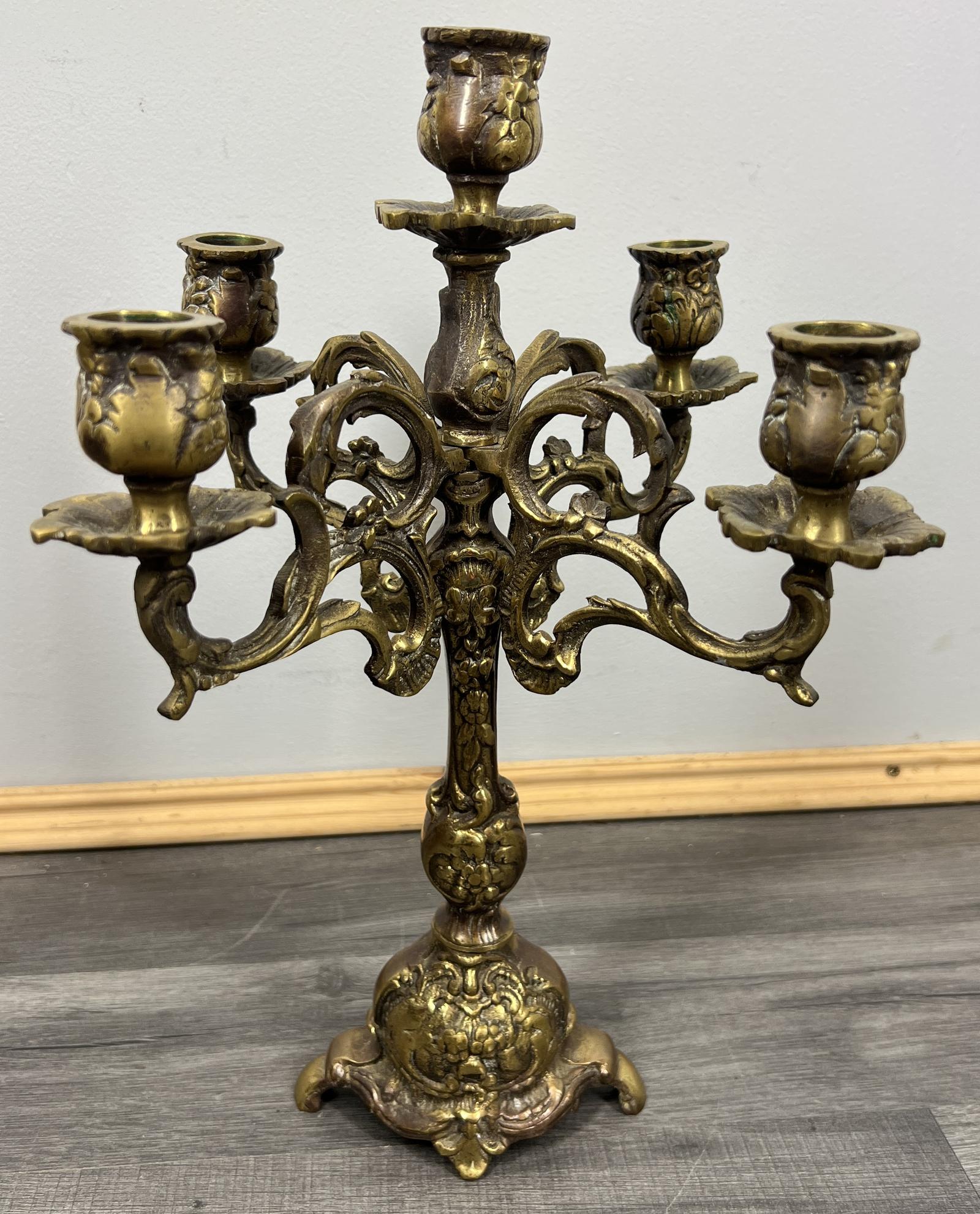 Candelabra Vintage French Brass 5 Arm Ornate Rococo Candle Holder (1 of 11)