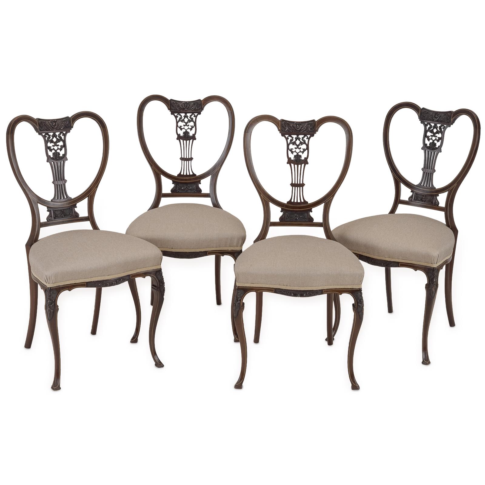 Set of Four Fine Sheraton Revival Inlaid Mahogany Salon Chairs (1 of 14) Set of Four Fine Sheraton Revival Inlaid Mahogany Salon Chairs (1 of 14)