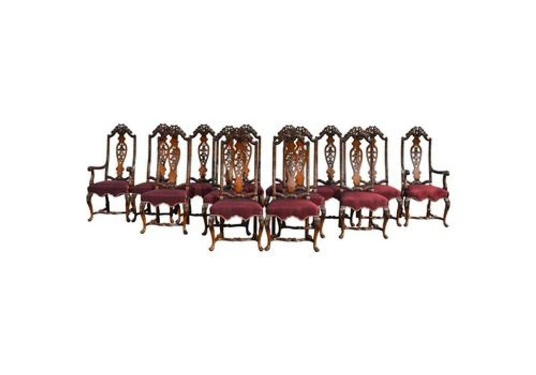 Set of 14 20th Century English Antique Queen Anne Style Dining Chairs (1 of 14)