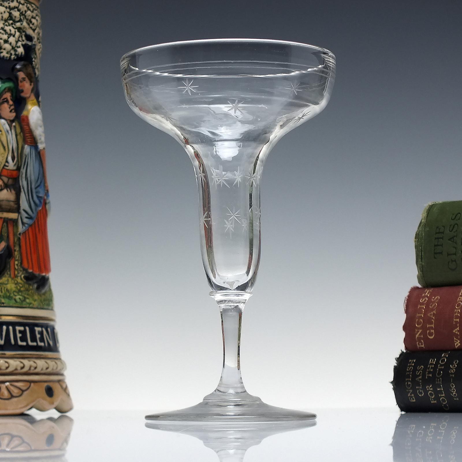 Victorian Engraved Pan Top Champagne Glass c.1850 (1 of 5)