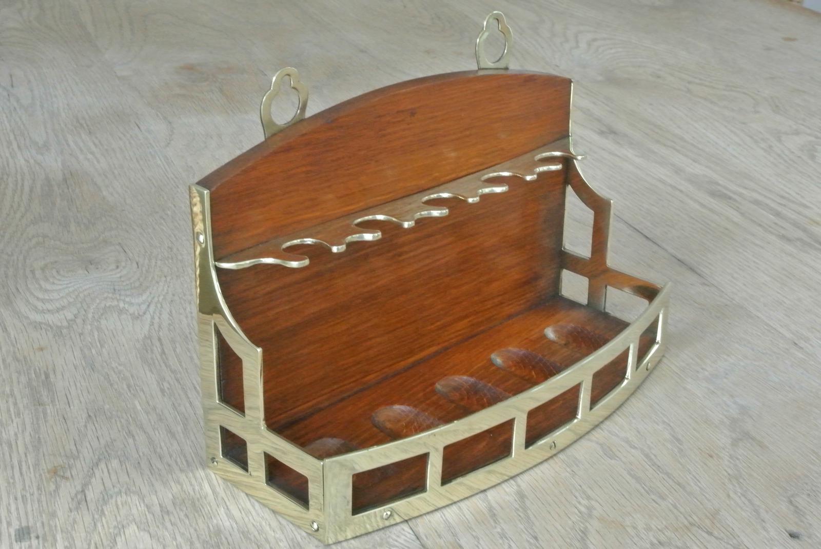 Quality William Tonks Brass & Oak Tobacco Pipe Stand Rest c.1920 (1 of 8)