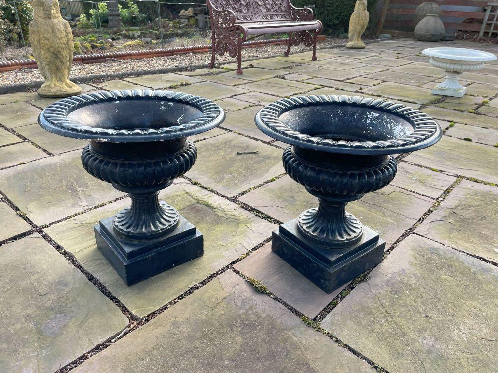 Pair Late Victorian Cast Iron Garden Urns (1 of 2)
