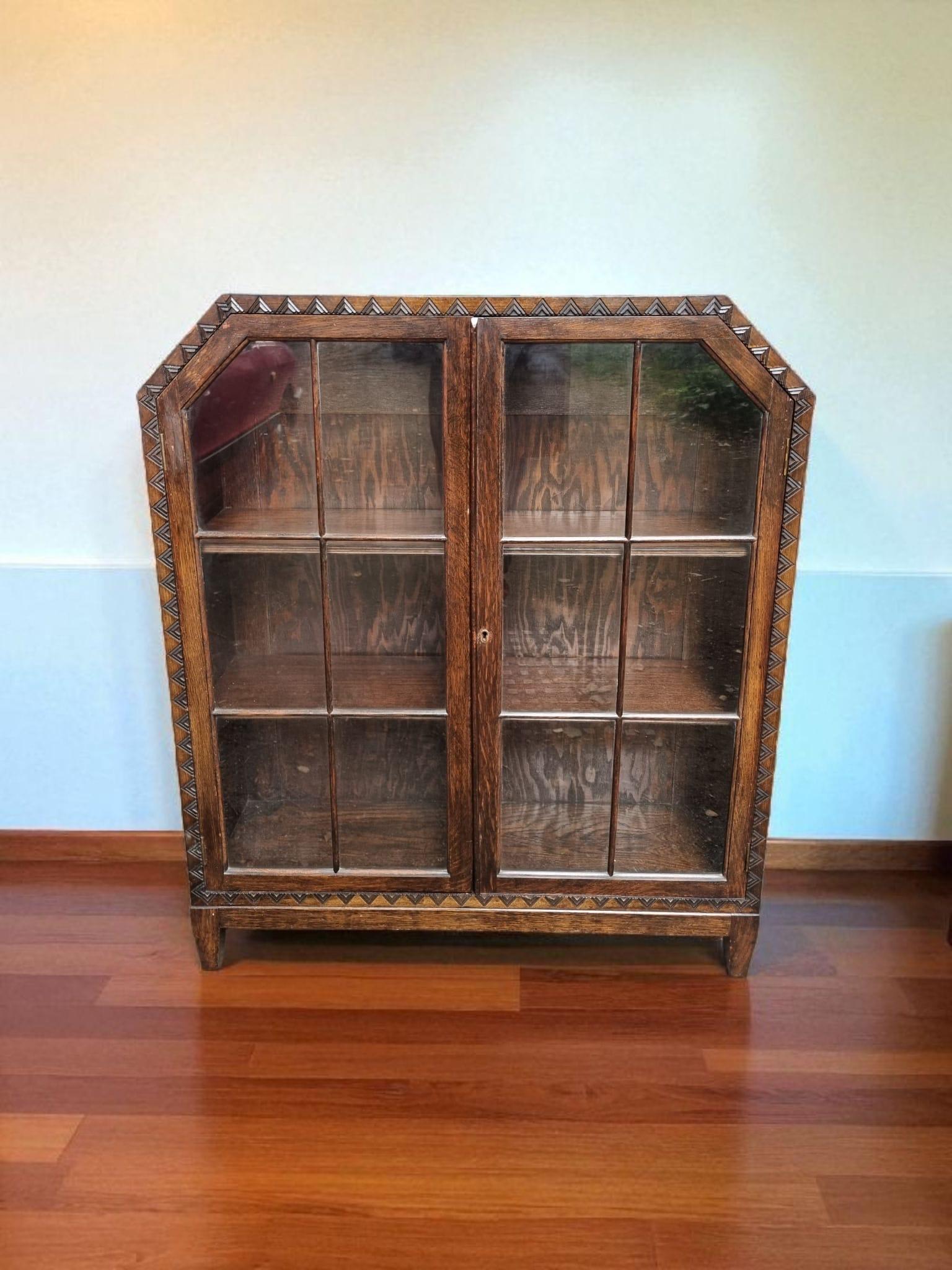 Antique Solid Oak Glazed Bookcase / Display Cabinet / c.1930 (1 of 9)