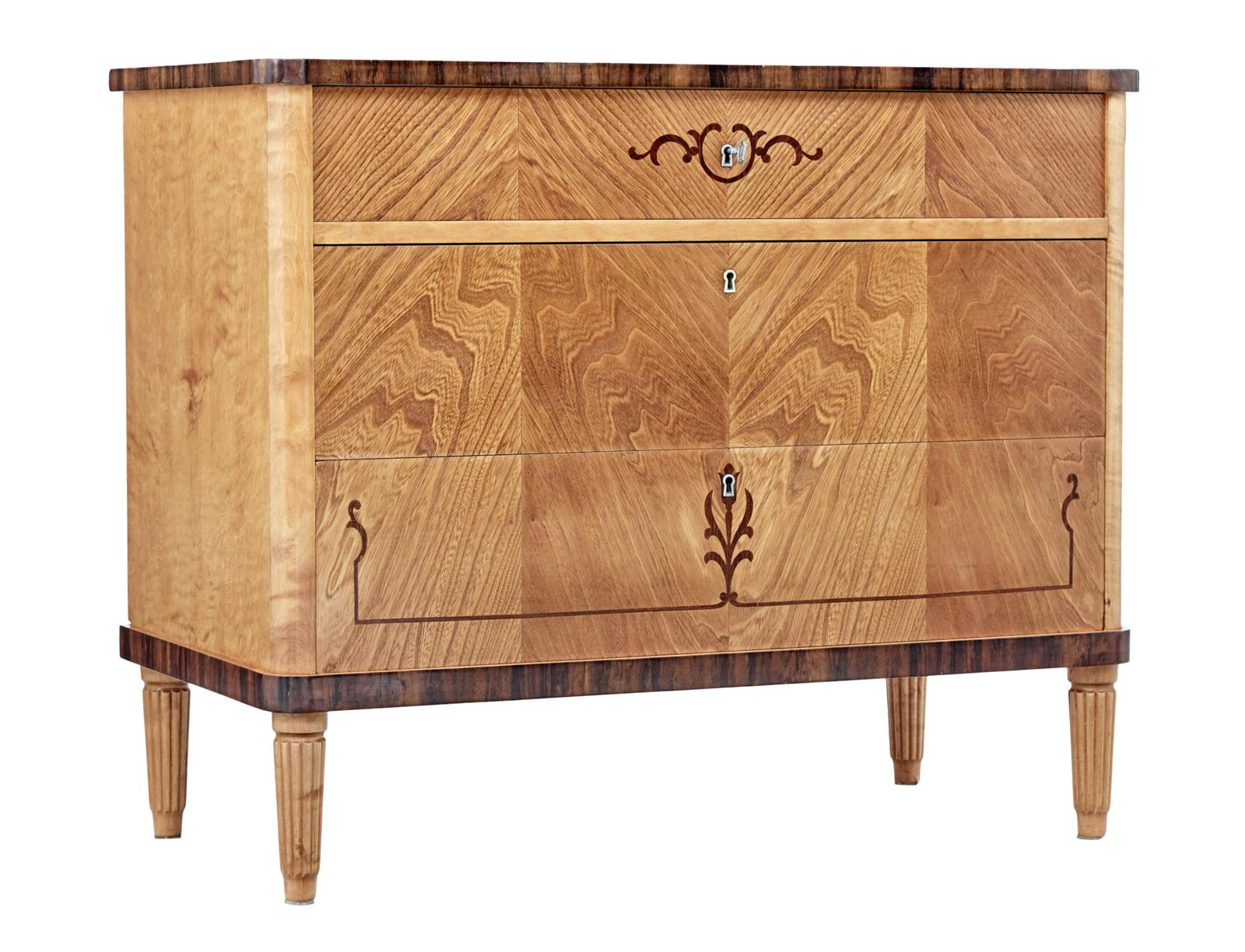 Mid 20th Century Scandinavian Inlaid Elm & Birch Chest of Drawers (1 of 9)