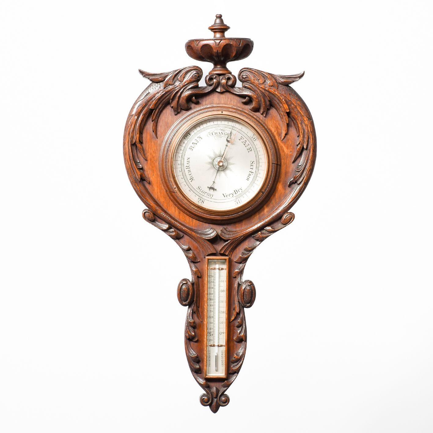 Carved Oak Barometer of Unusual Shape (1 of 6)