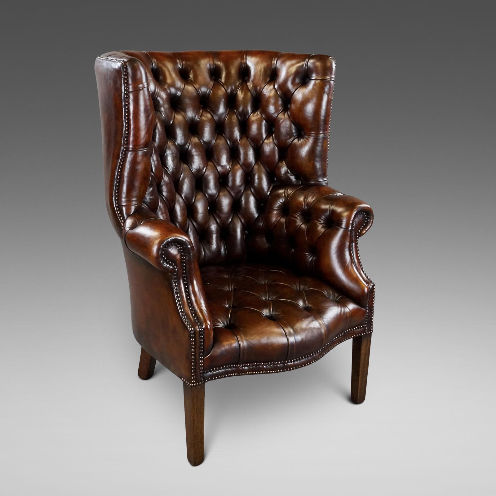 Deep Buttoned Chestnut Brown Barrel Back Wing Chair (1 of 5) Deep Buttoned Chestnut Brown Barrel Back Wing Chair (1 of 5)