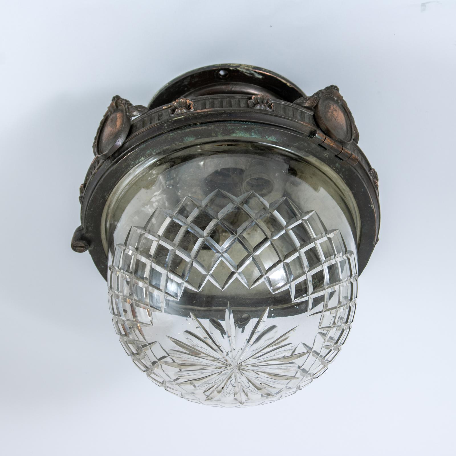 1910s Bronze & Hand Cut Crystal Ceiling Light (1 of 5)