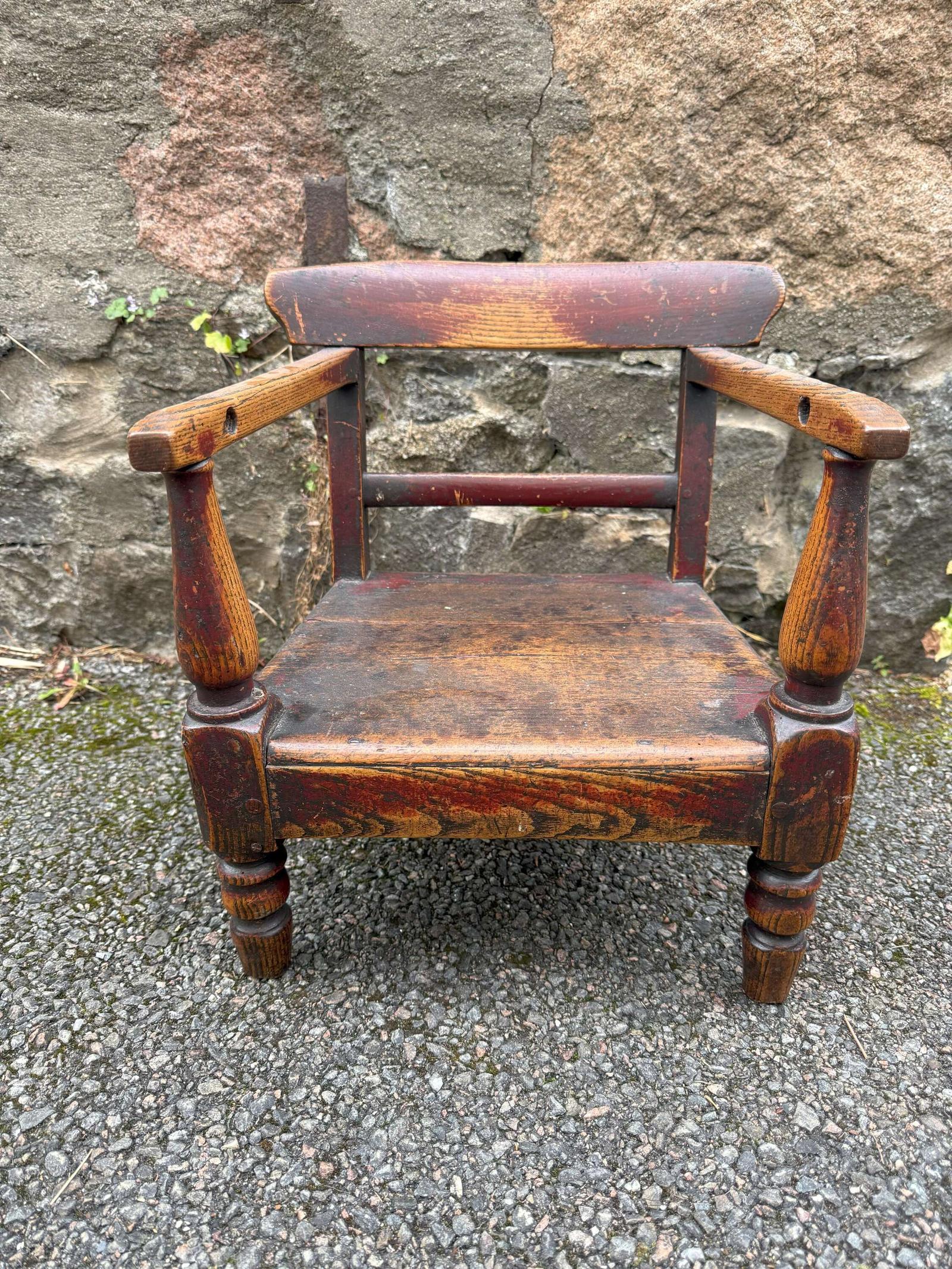 19th Century Scottish Vernacular childs armchair red paint (1 of 30)