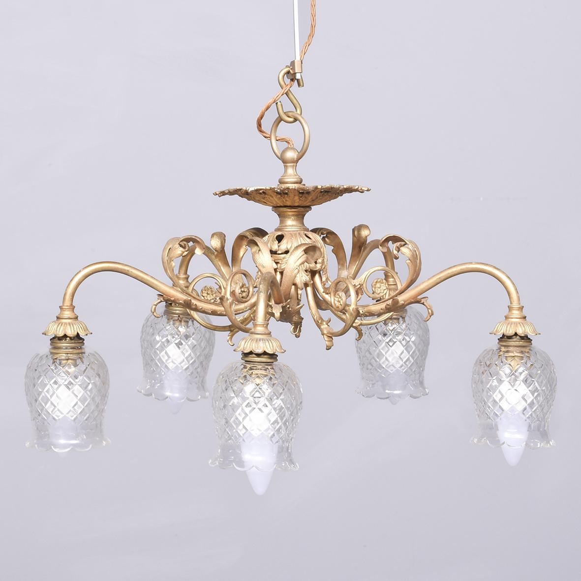 Elegant Gilded 5 Lamp Chandelier (1 of 7) Elegant Gilded 5 Lamp Chandelier (1 of 7)