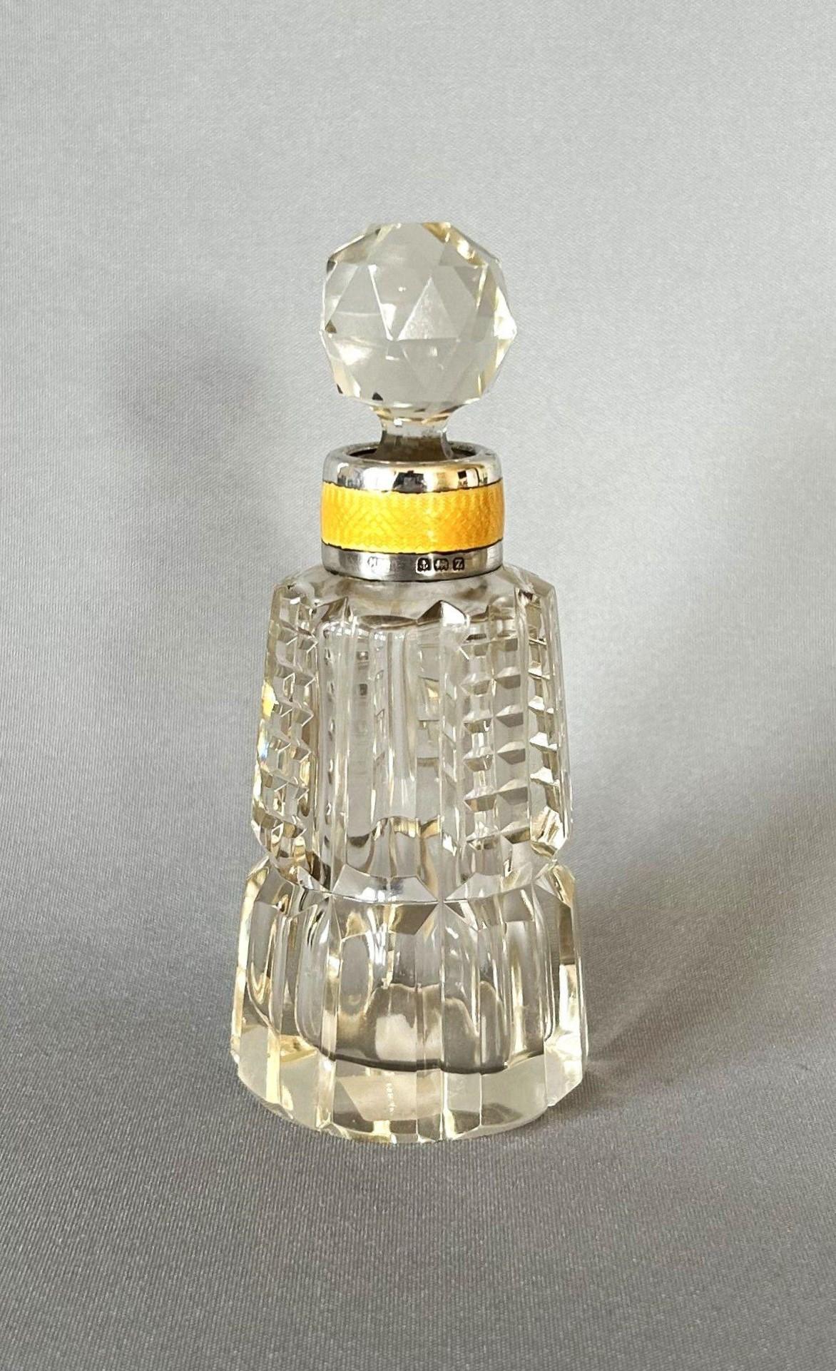 Gorgeous Art Deco Silver & Guilloche Enamel Mounted Cologne Bottle (1 of 5)