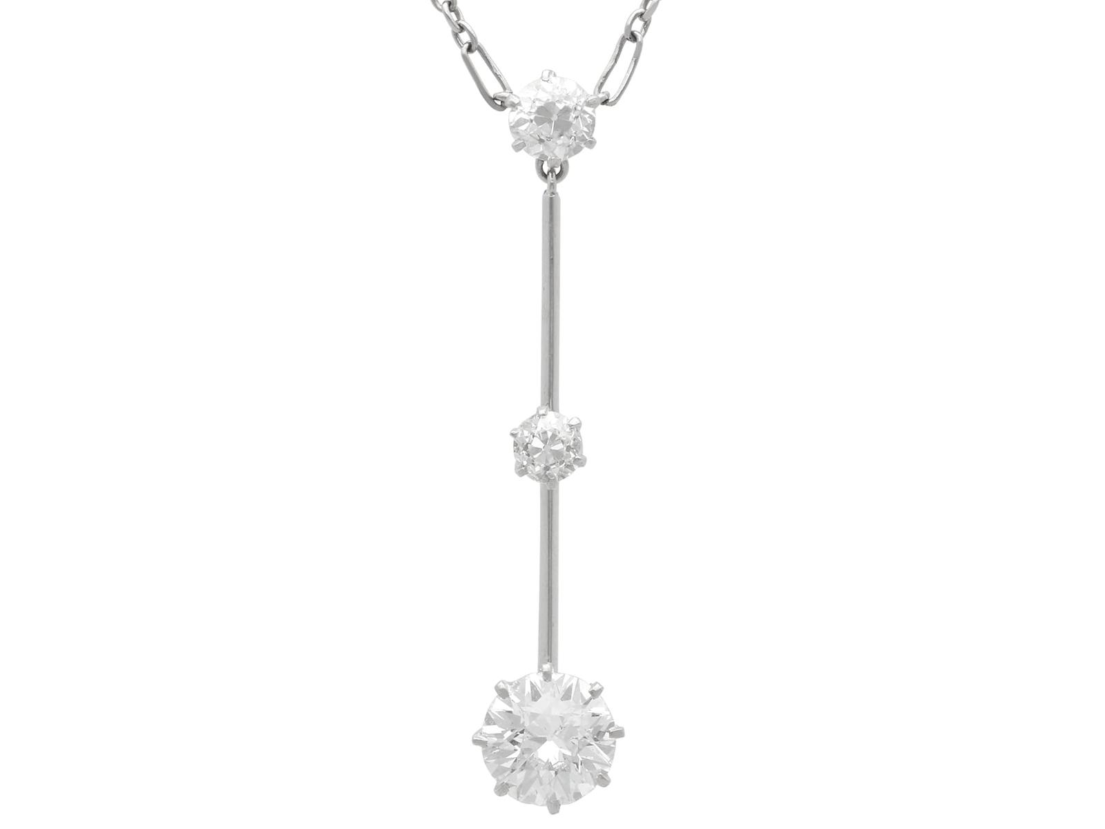 1.49ct Diamond & 18k White Gold Pendant Necklace c.1930 (1 of 12)