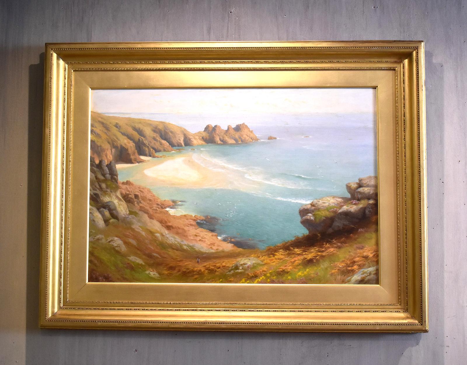 Superb Landscape Oil Painting of Pedn Vounder Beach, Cornwall by Albert Starling (1858-1947) (1 of 8)