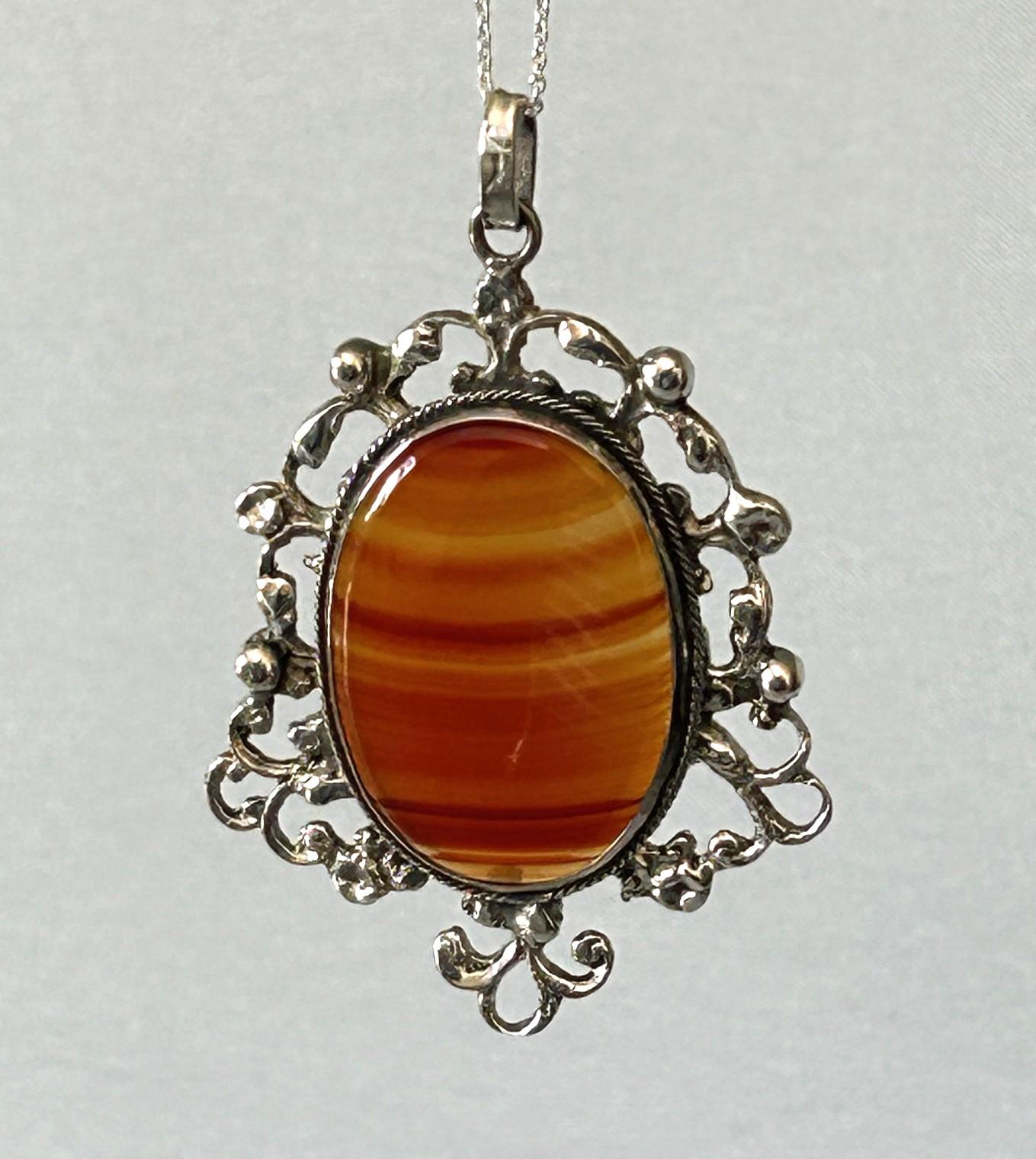 19th Century Large Silver & Carnelian Pendant Necklace (1 of 7)