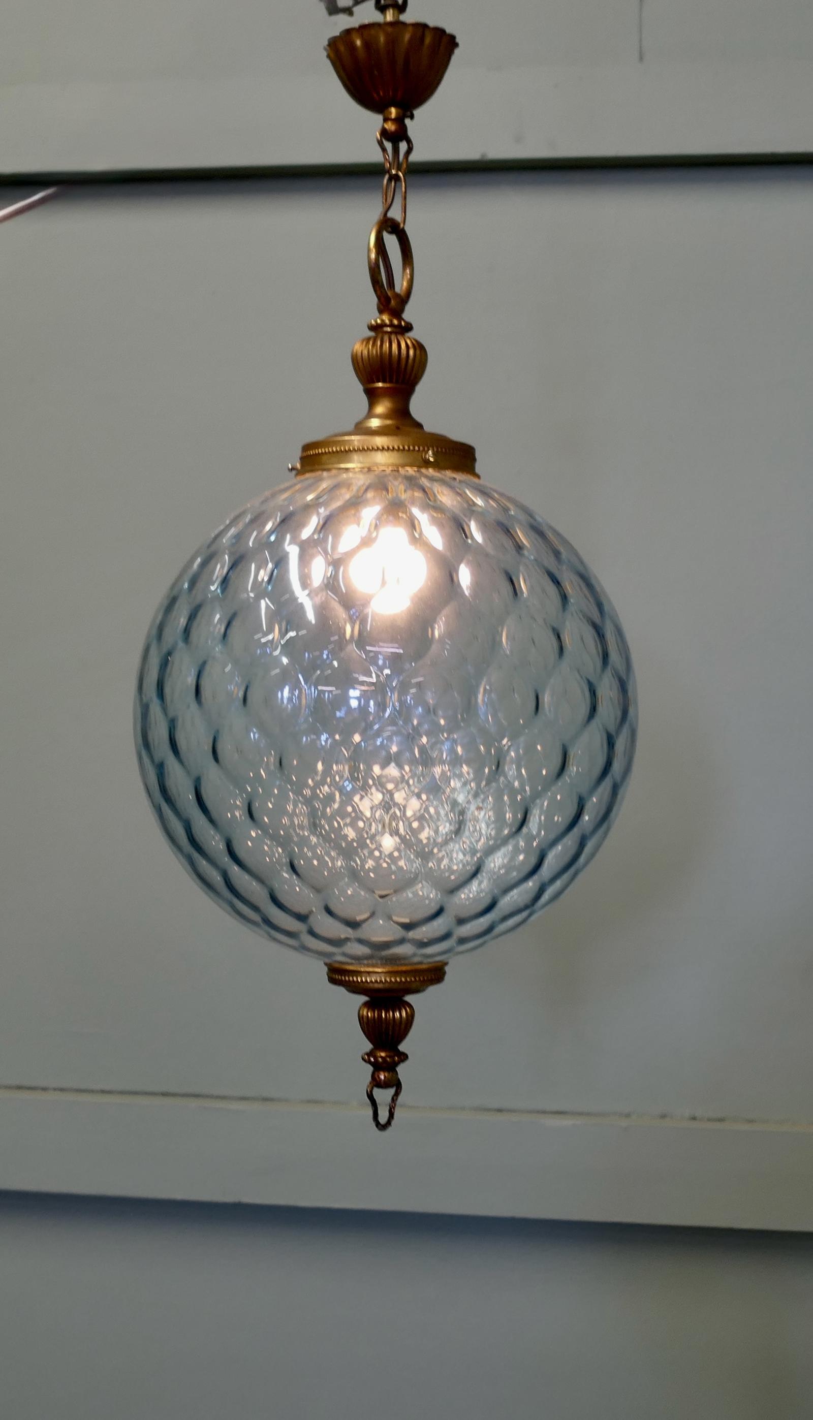 Large French Pale Blue Dimple Pendant Globe Light (1 of 6) Large French Pale Blue Dimple Pendant Globe Light (1 of 6)