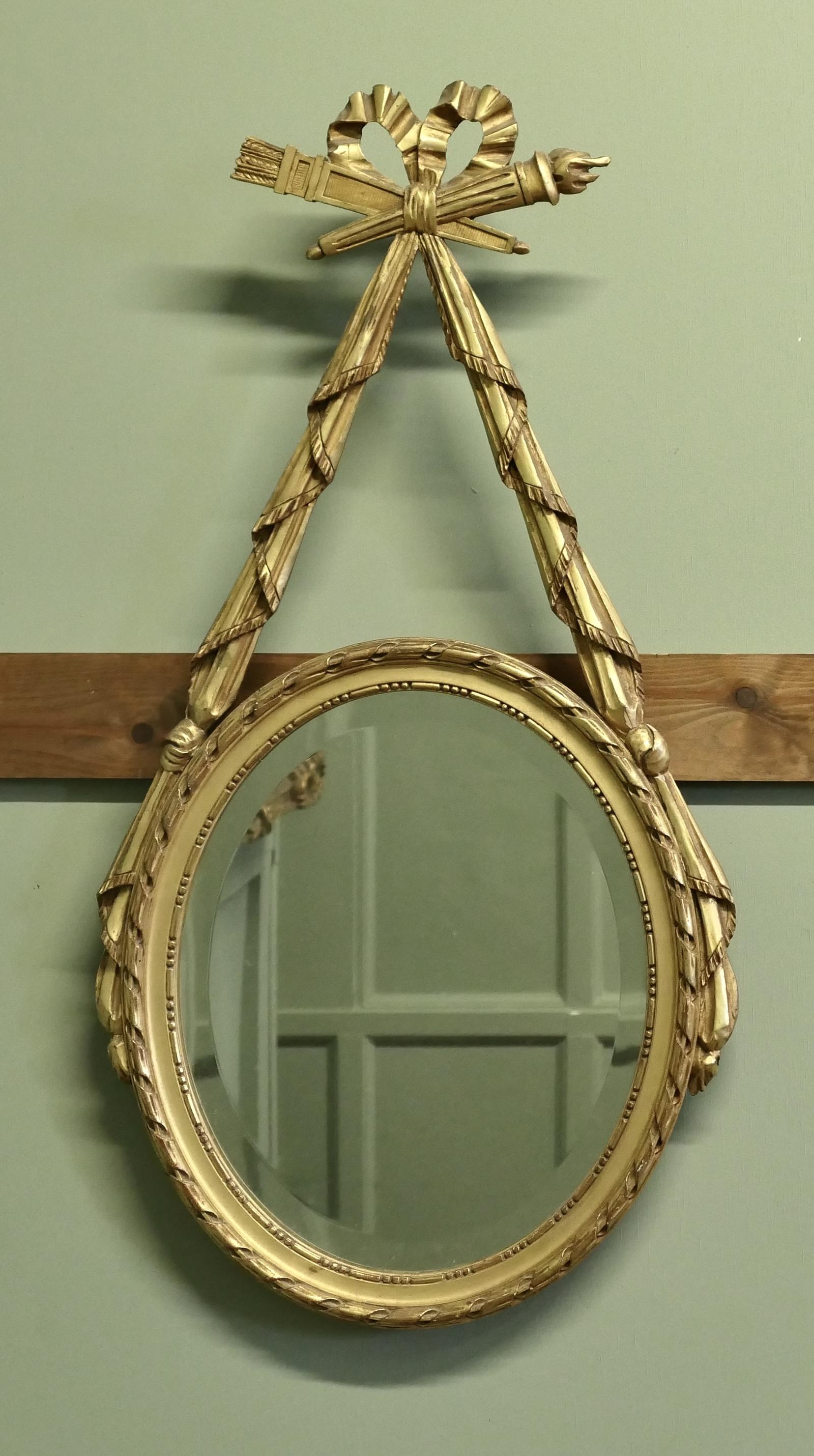 Louisxvi Style Gilt Ribbon and Bow Mirror Oval Mirror (1 of 4)