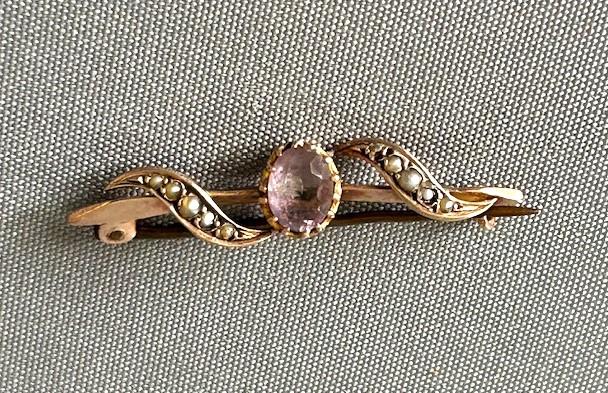 9ct Gold Edwardian Amethyst & Seed Pearl Brooch (1 of 6)